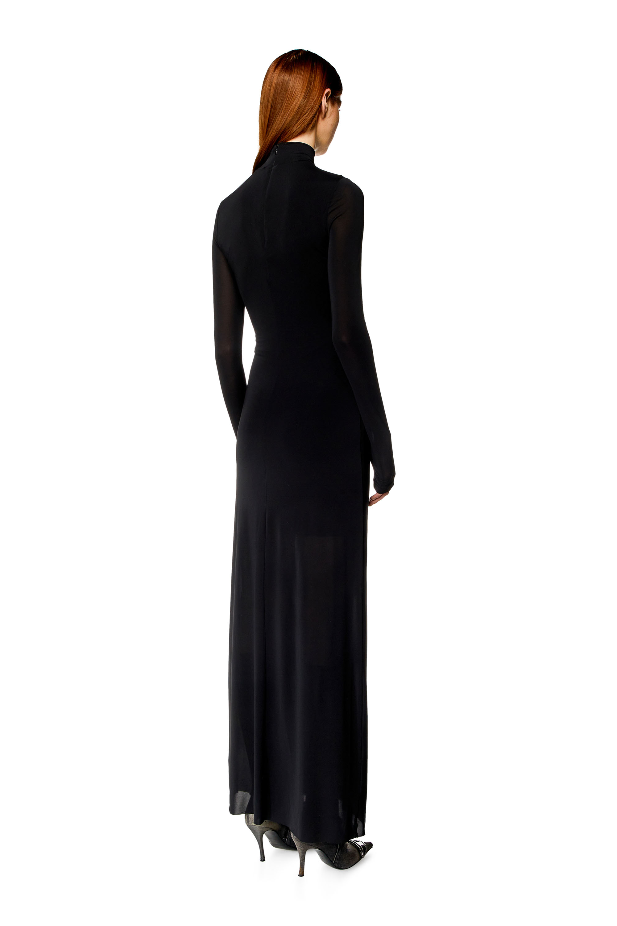 Diesel - Vestido largo con cuello alto y panel drapeado - Vestidos - Mujer - Negro