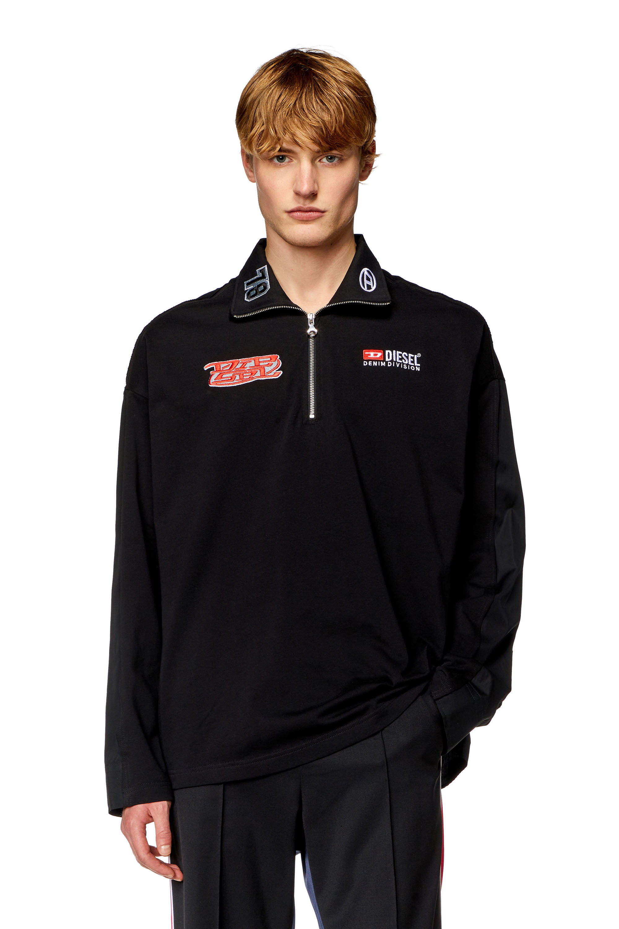 Diesel - Half-zip shirt in jersey and poplin - Shirts - Man - Black