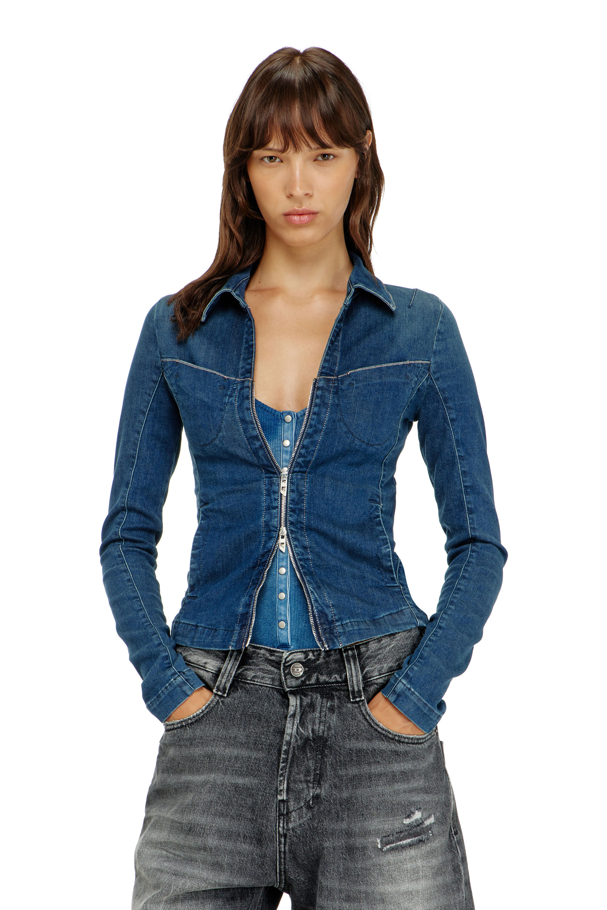 Diesel - Full-zip shirt in denim - Denim Shirts - Woman - Blue