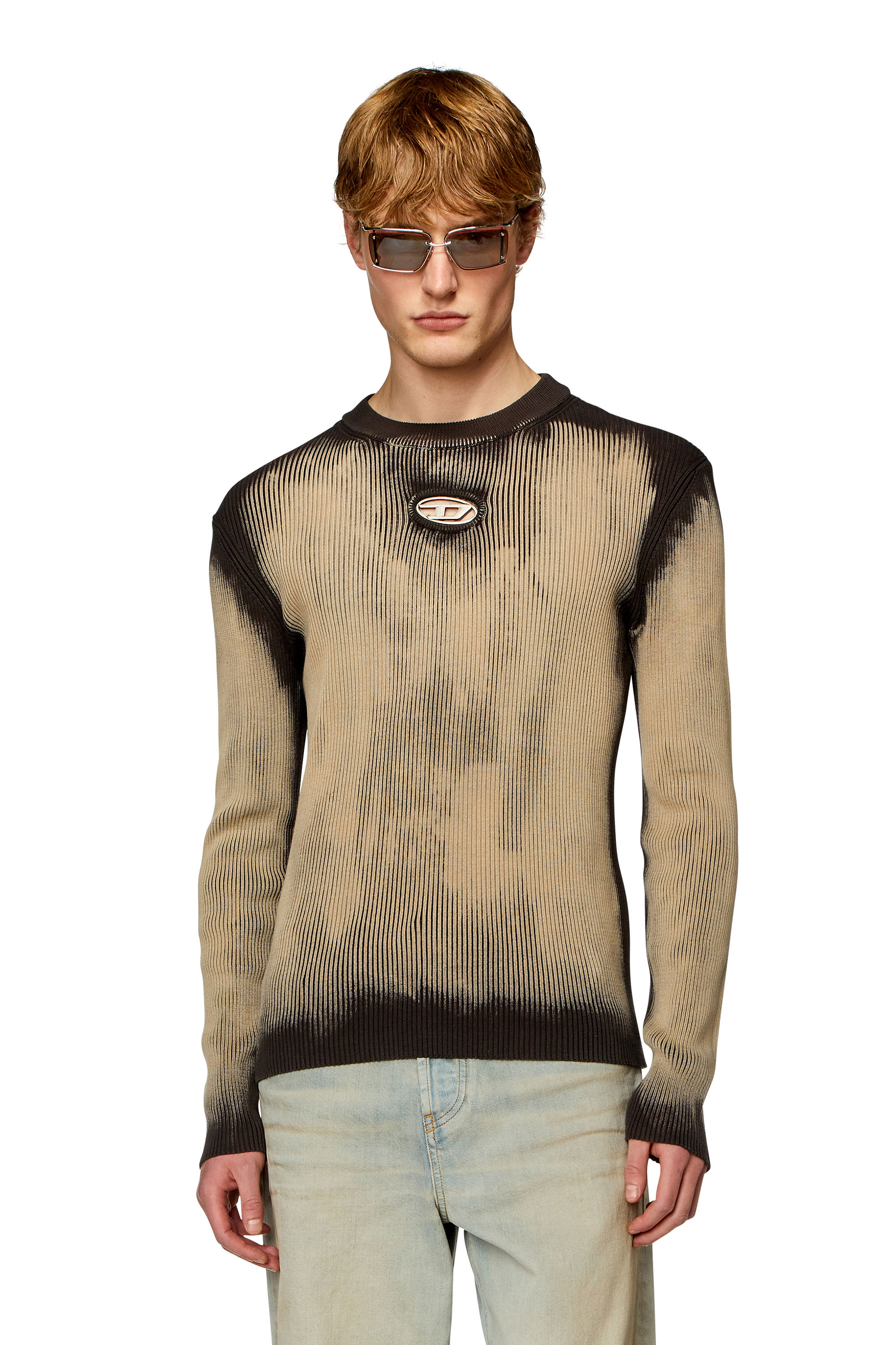 Diesel - Treated jumper with metal logo insert - Knitwear - Man - Beige