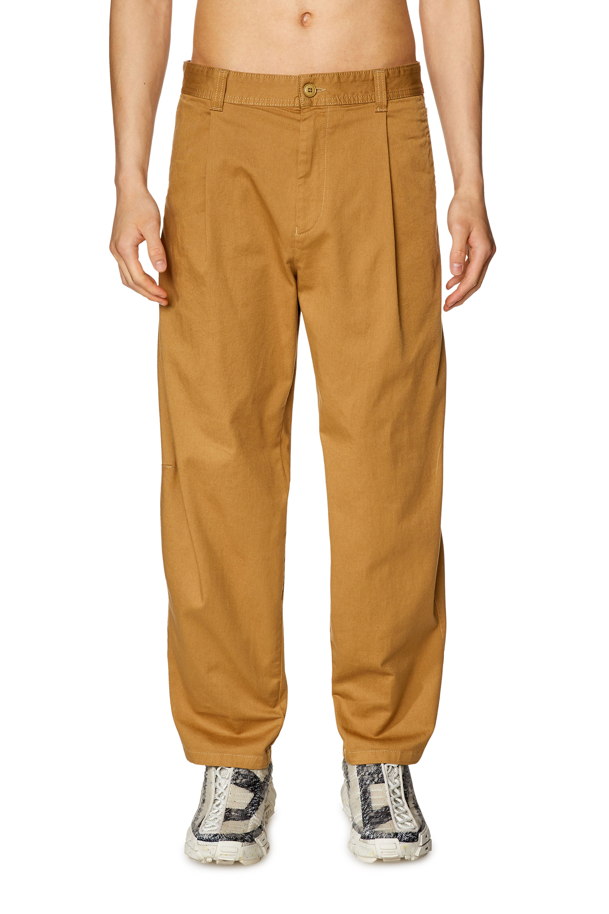 Diesel Pantaloni Carrot Fit In Gabardina Di Cotone In Brown