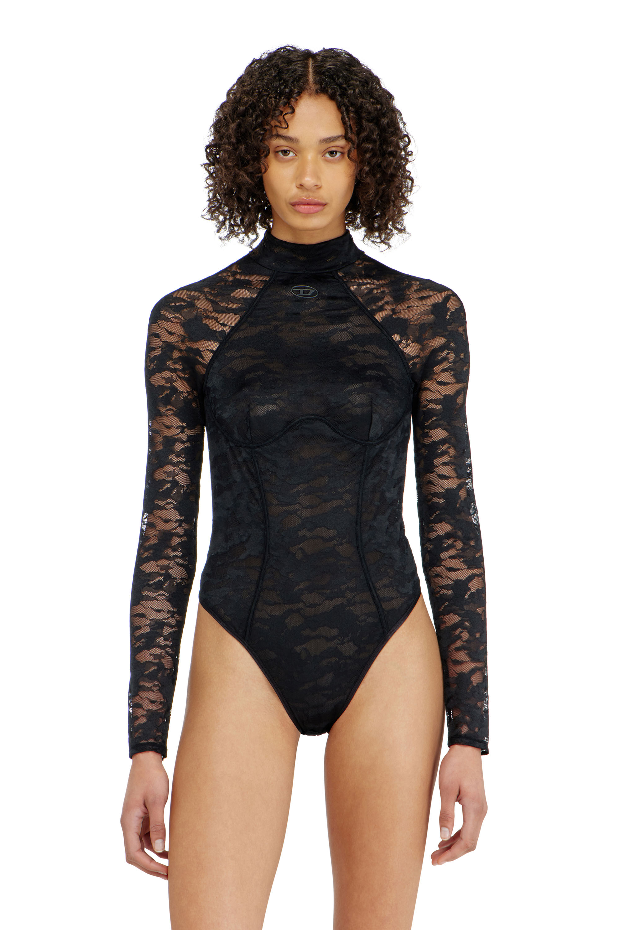 Diesel - VIVIAN-UTLT, Woman's Bodysuit in nylon lace with open back in Black - 1