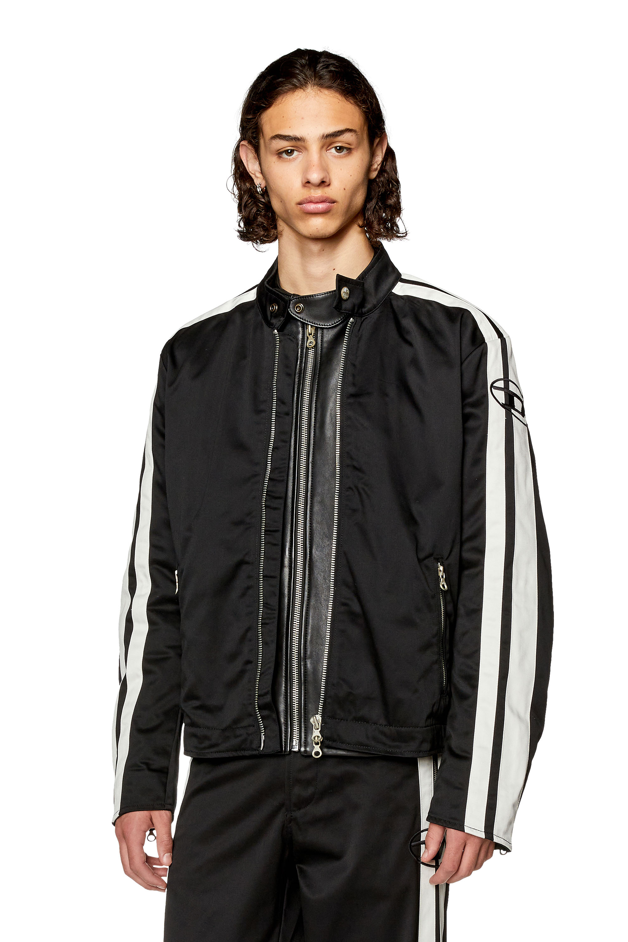 Diesel Biker Jacket In Padded Cotton With Bands In Multicolor