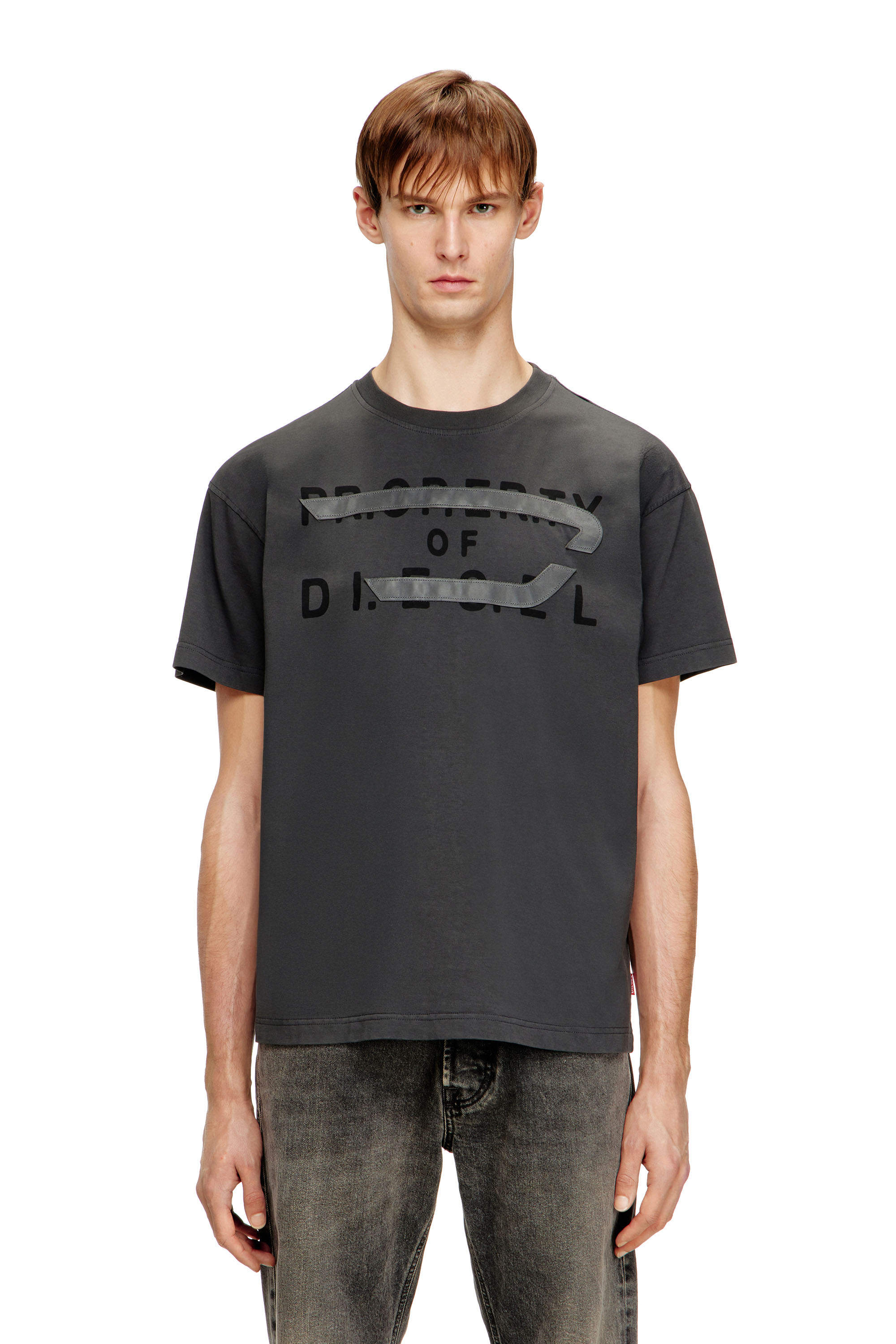 Diesel Men's Grey - Regular T-Shirt With D Appliqué - T-Shirts - Man