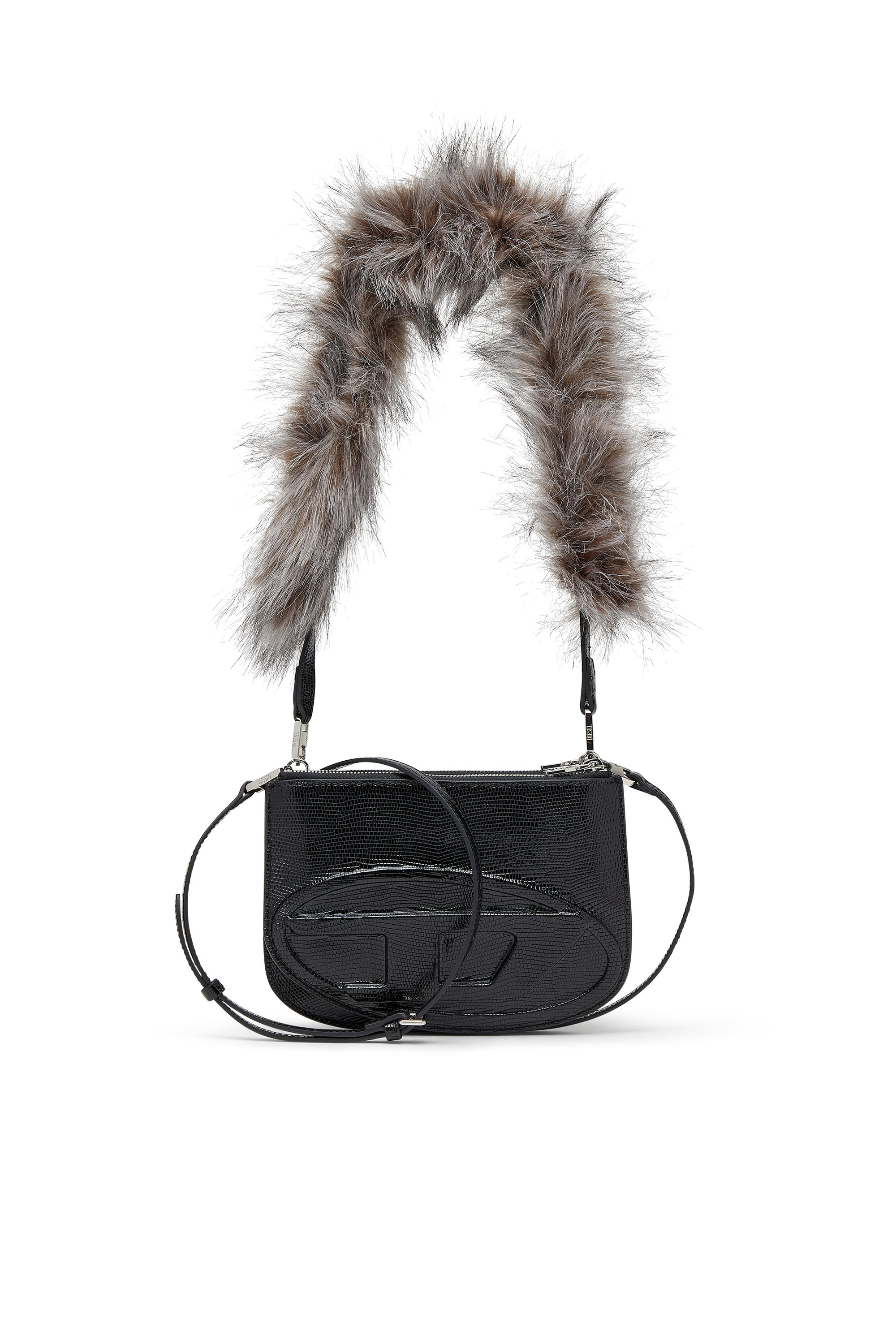 Diesel 1dr Twin-double-pouch Shoulder Bag In Embossed Leather In Black