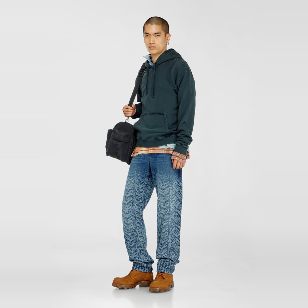 Diesel - Hoodie with rips and crystal details - Sweaters - Man - Green