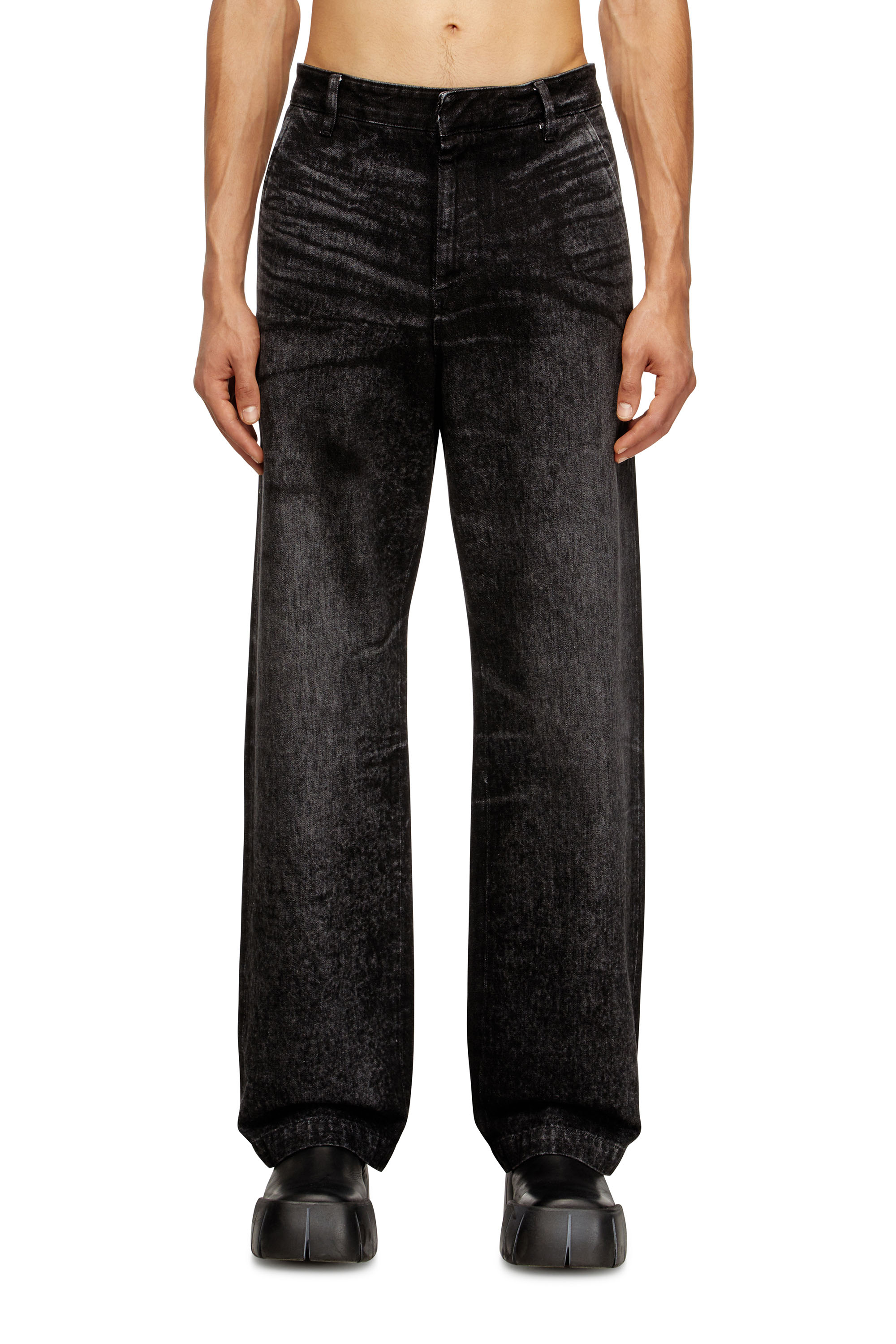 Diesel Relaxed Fit Wide Leg Trousers With Pockets In Black