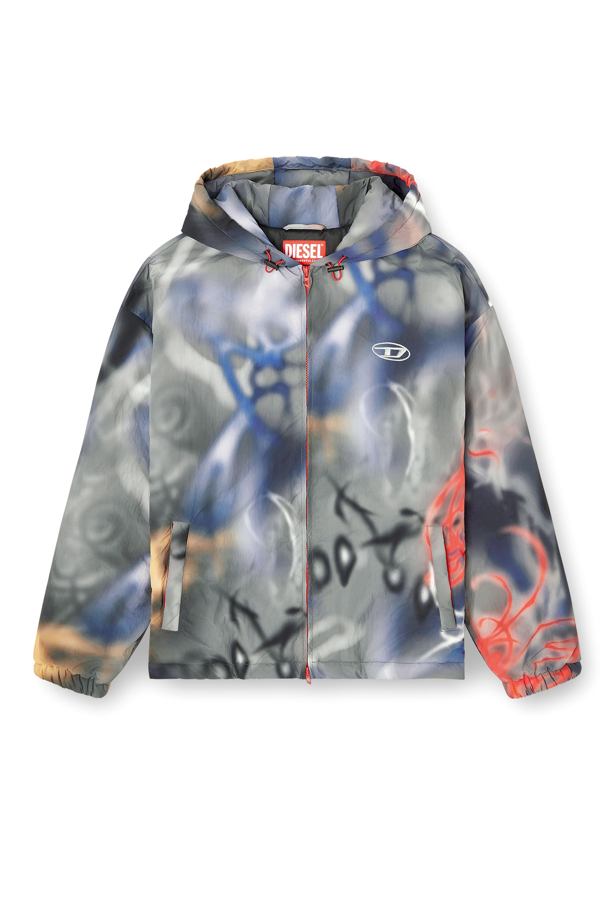 Diesel - J-MIRR, Man's Padded windbreaker with graffiti print in Blue/Grey - 3