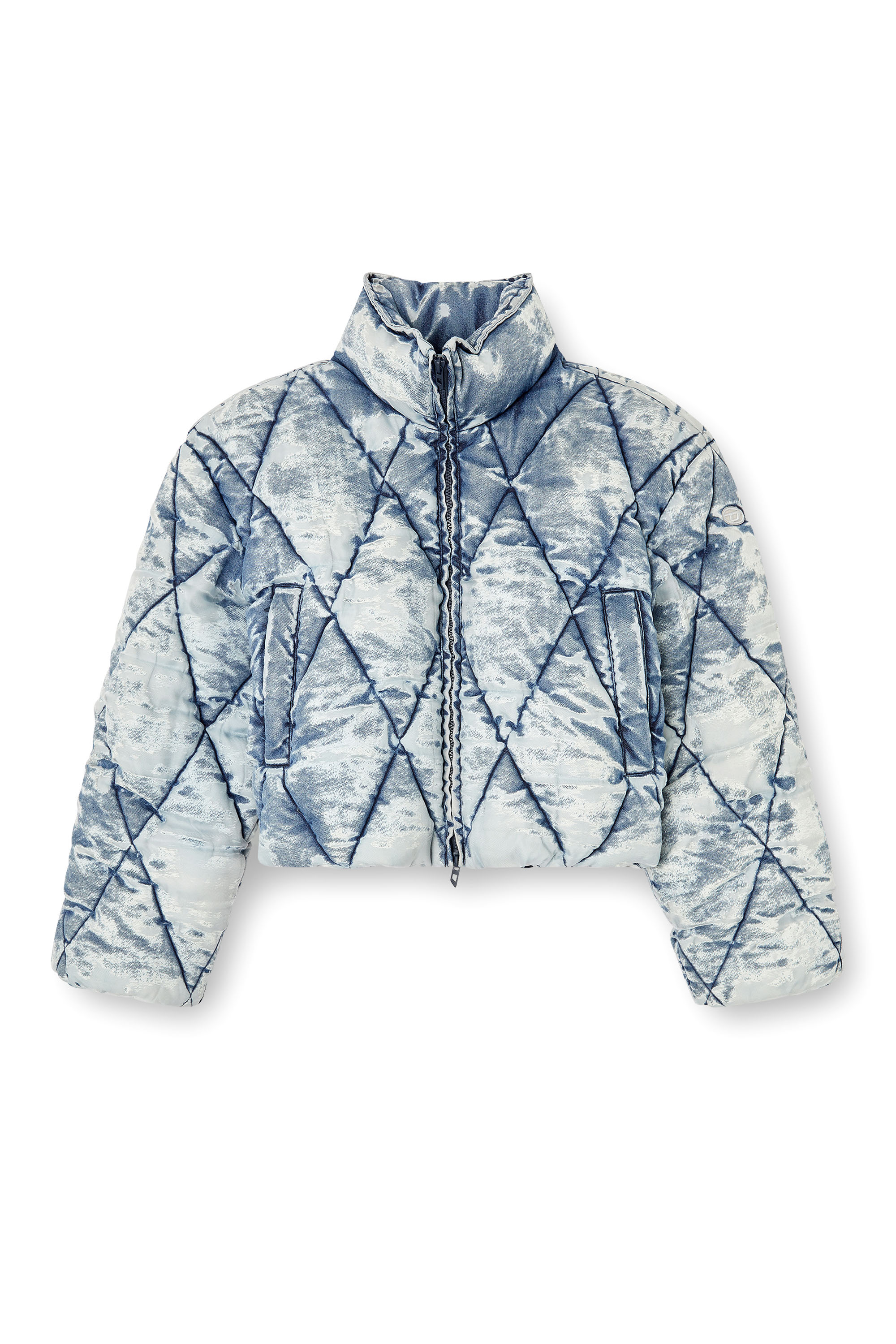 Diesel - W-HISTEL, Woman's Puffer jacket in argyle-quilted devor&eacute; shell in Light Blue - 3