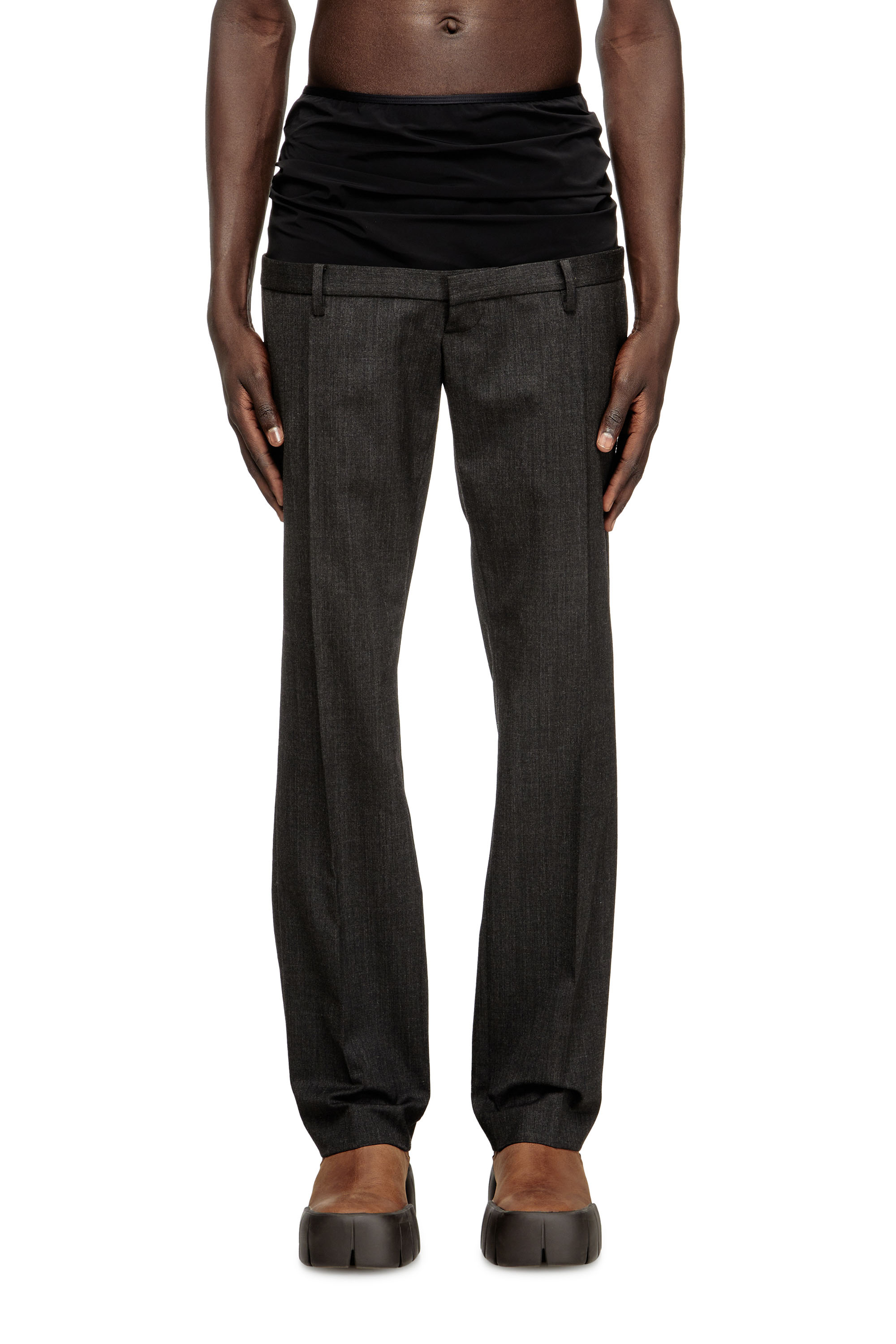 Diesel - P-AUREL-1, Man's Wool trousers with stretch waist in Dark grey - 1