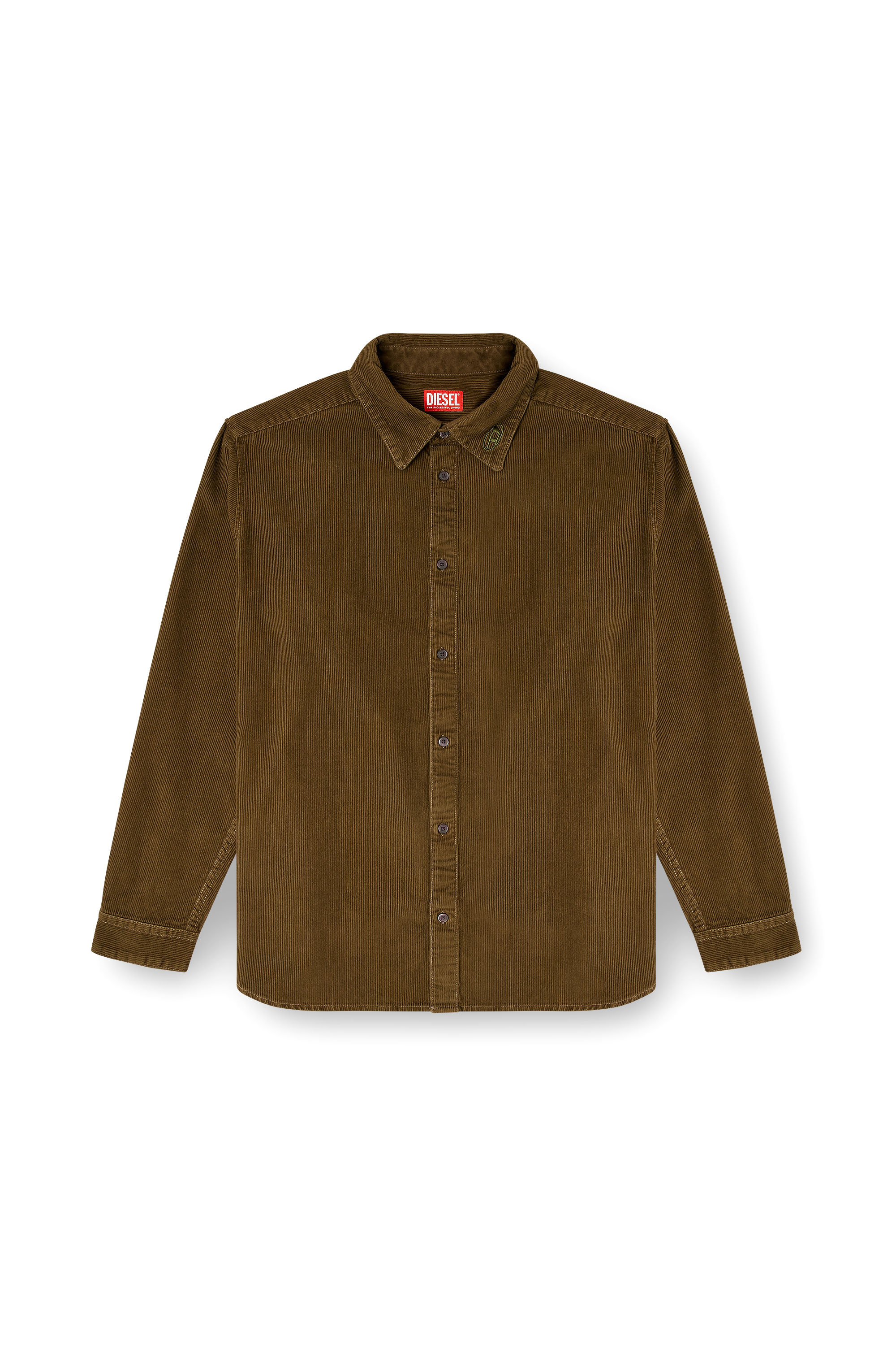 Diesel - S-SIMPLY-AJFQ, Man's Cotton shirt with embroidery on the collar in Green - 3