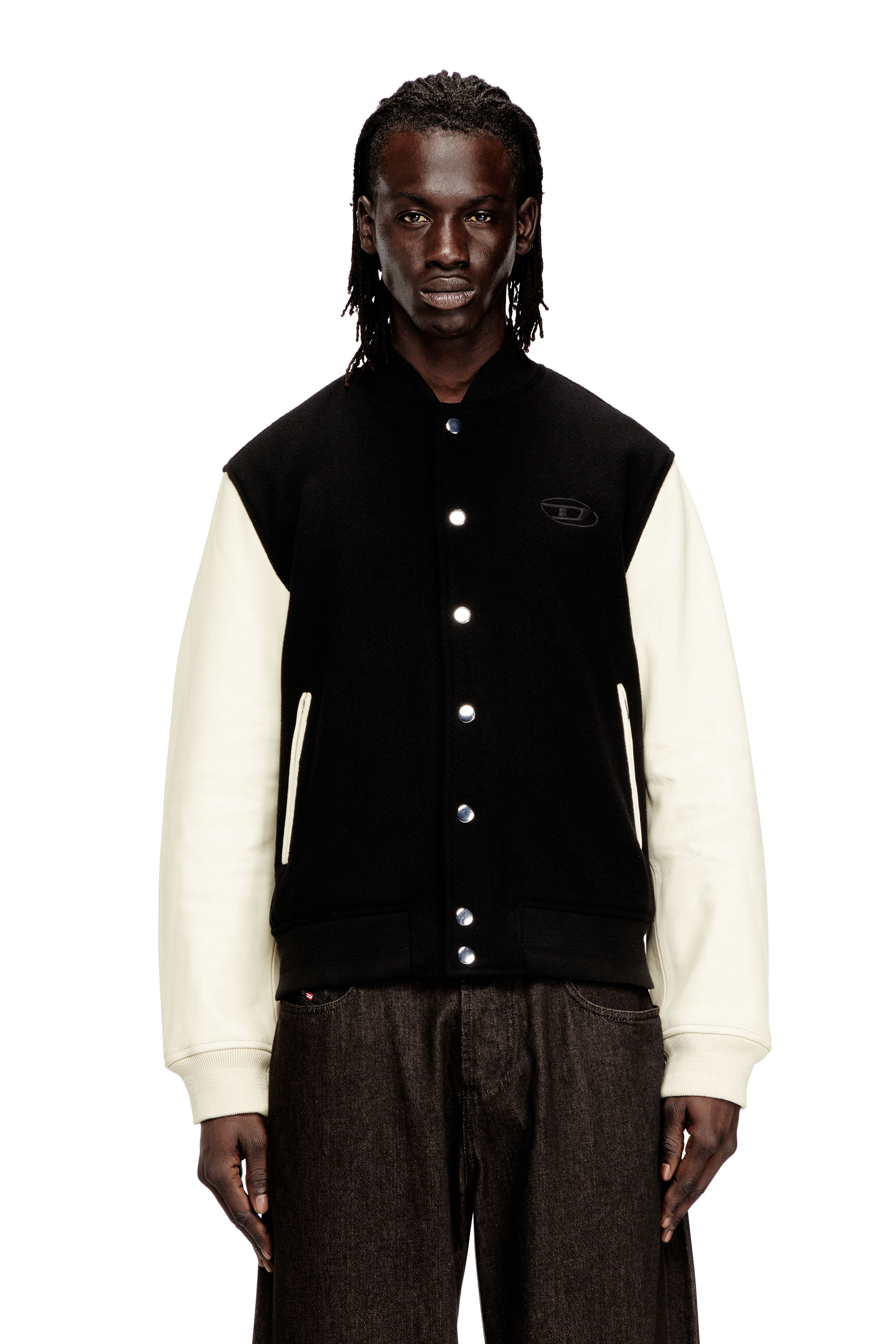Diesel Homem Multicolor - Bomber Jacket In Wool Blend And Leather - Leather Jackets - Man Tamanho 46