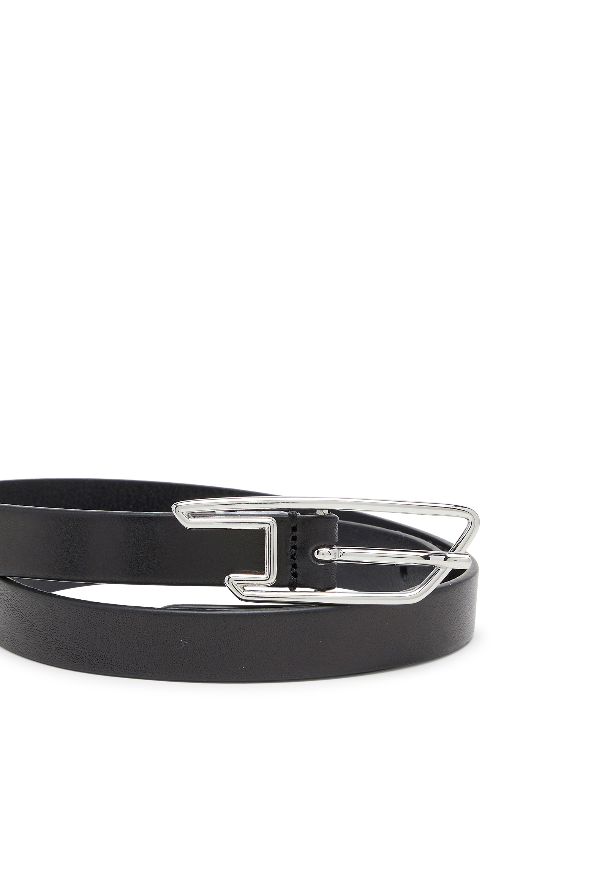 Diesel - B-D LINE W 20, Woman's 2cm belt in pull-up leather with D buckle in Black - 3