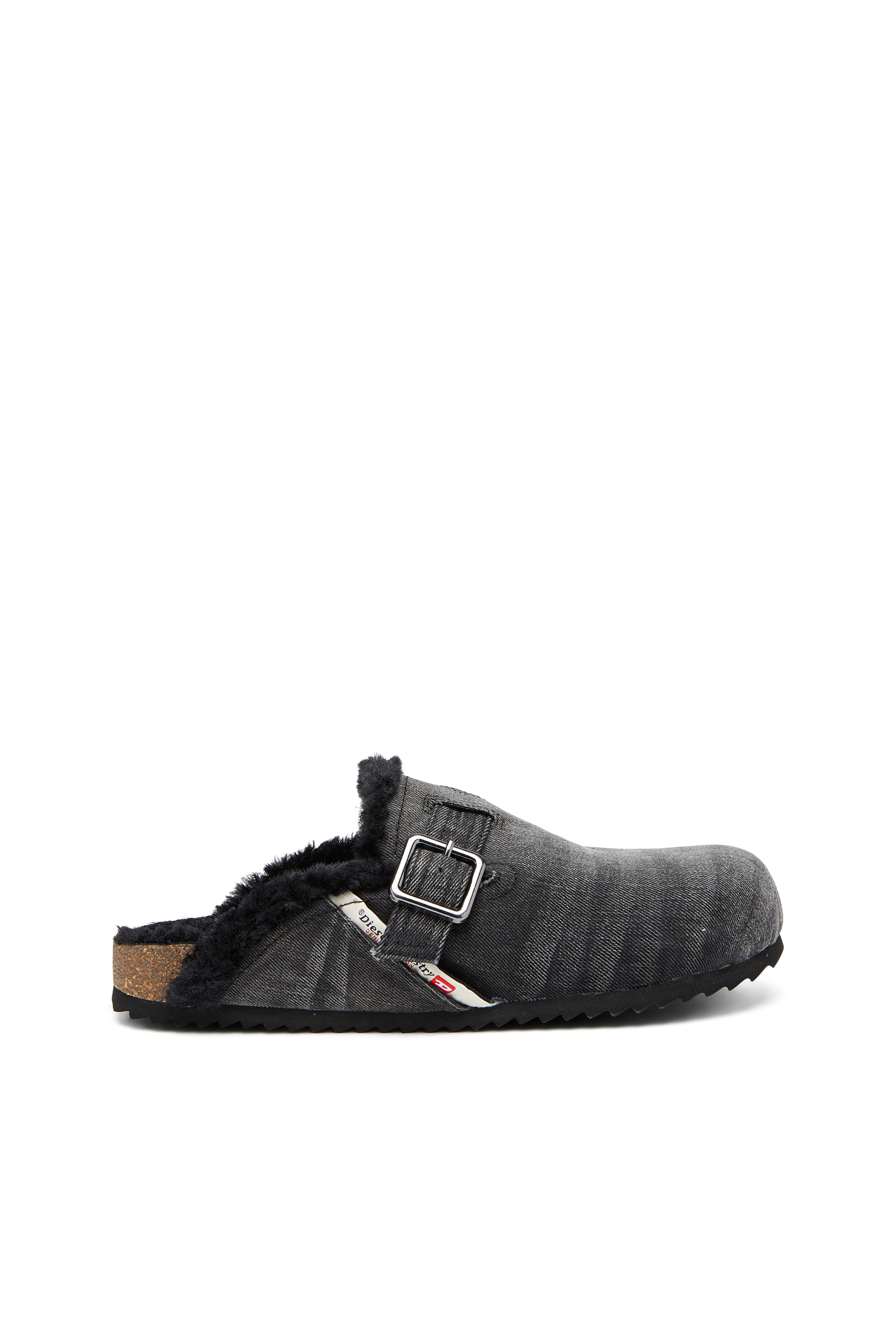 Diesel D-woodstock-denim Mules With Fluffy Lining In Black