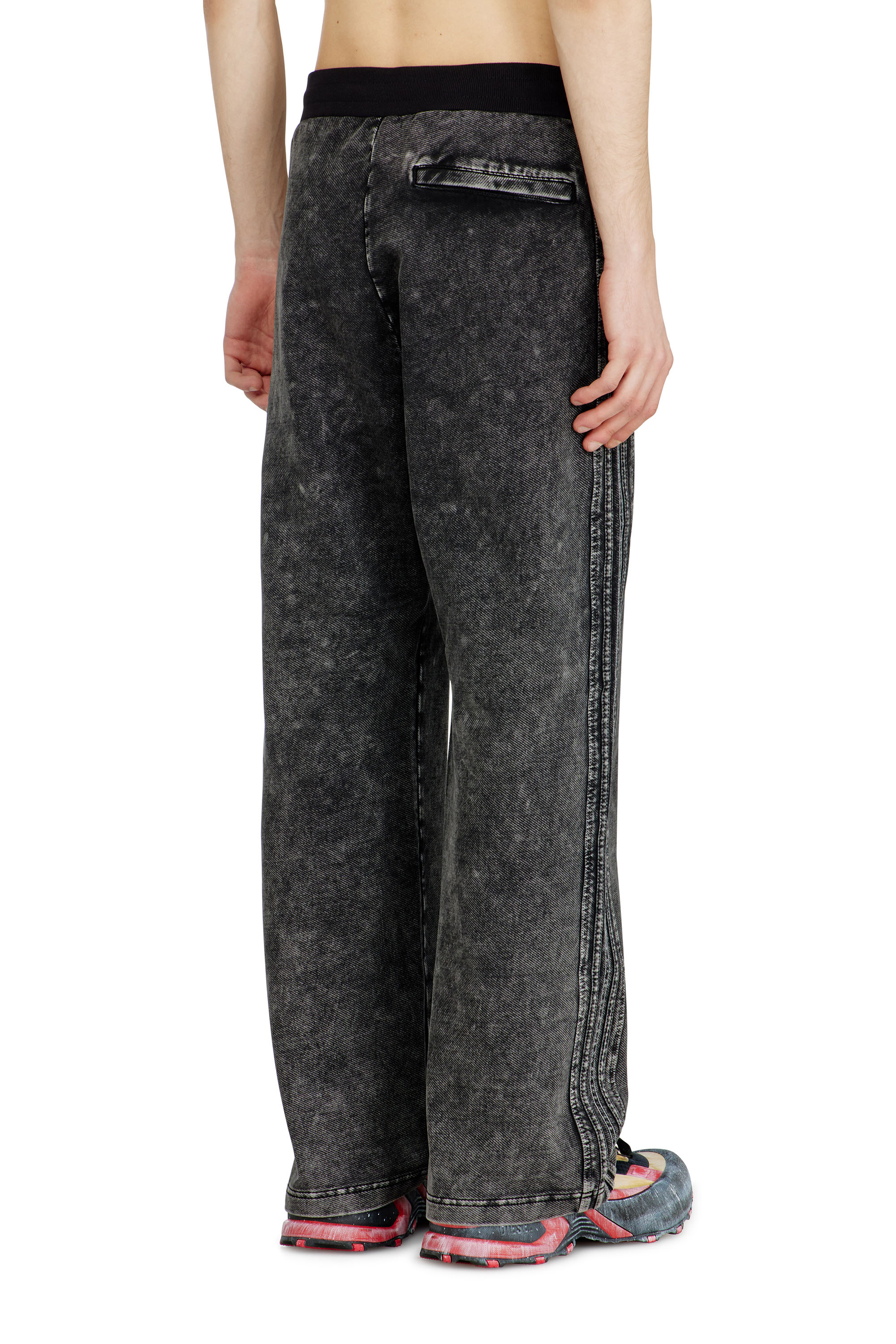 Diesel - P-ALT, Man's Denim-look sweatpants with side bands in Black - 3