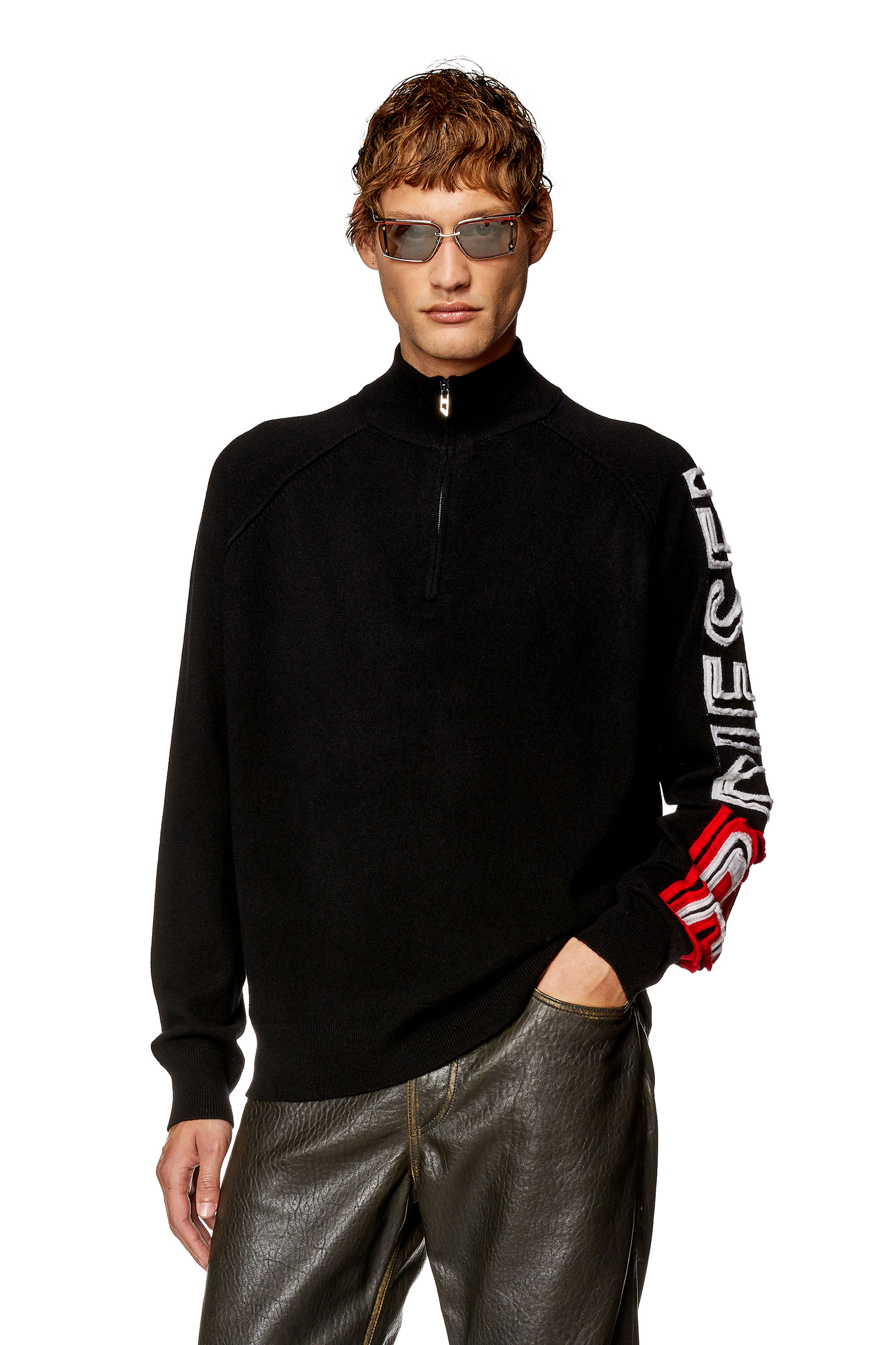 Diesel - Half-zip jumper with peel-off intarsia logo - Knitwear - Man - Black