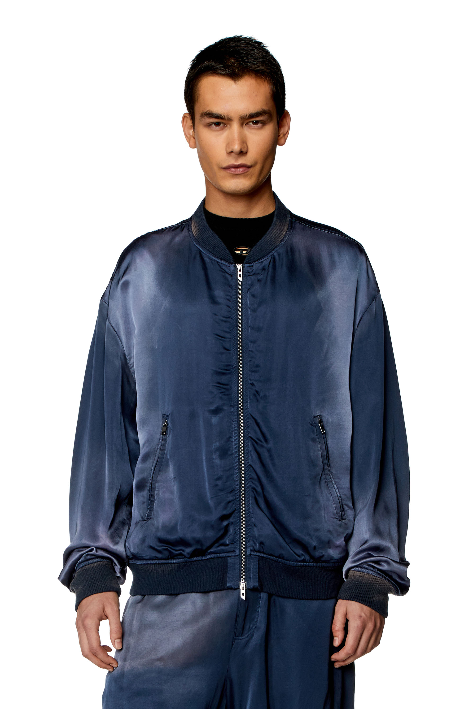 Shop Diesel Satin Bomber Jacket With Faded Effect In Blue