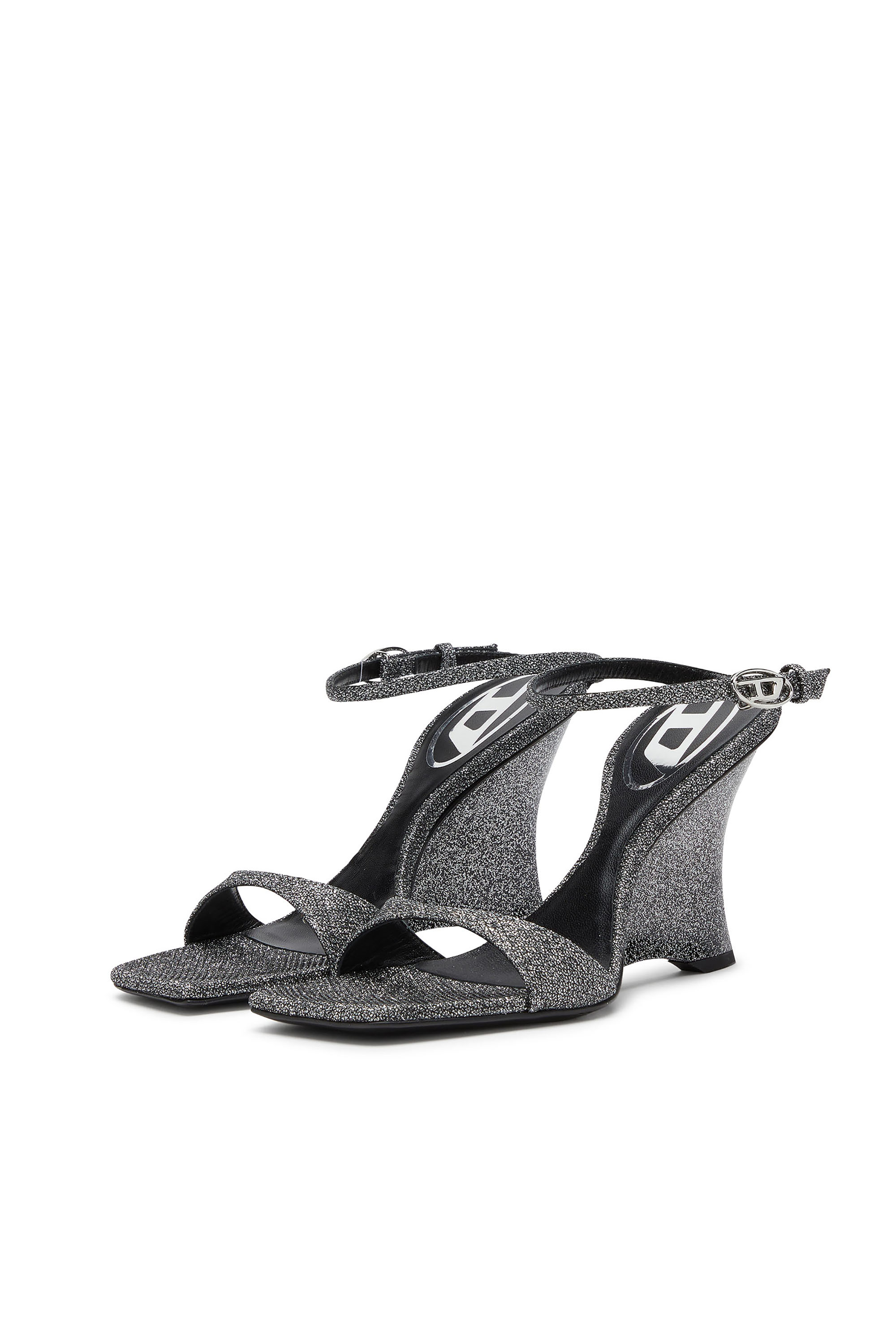 Diesel - D-AMBER SANDAL WEDGE, Woman's D-Amber-Wedge sandals in Lurex fabric in Silver - 7