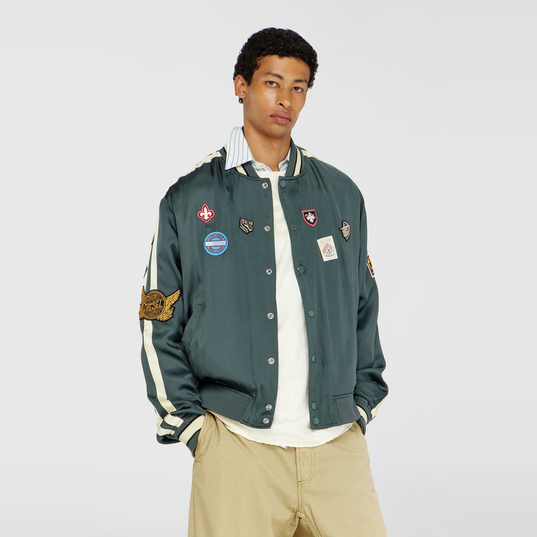 Diesel - Satin bomber jacket with patches - Jackets - Man - Green