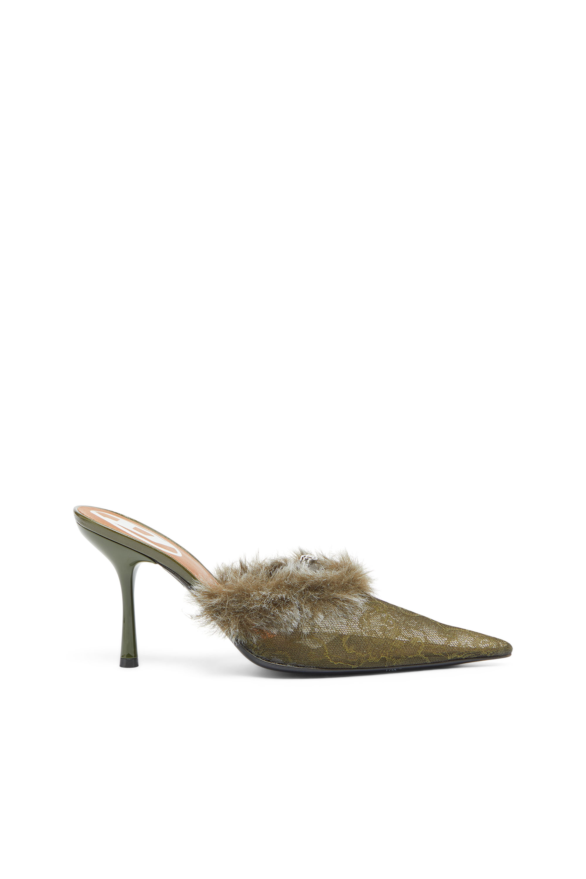 Diesel - D-Ten & Half - Mules in nylon with fuzzy trim - Moccasins and Mules - Woman - Green