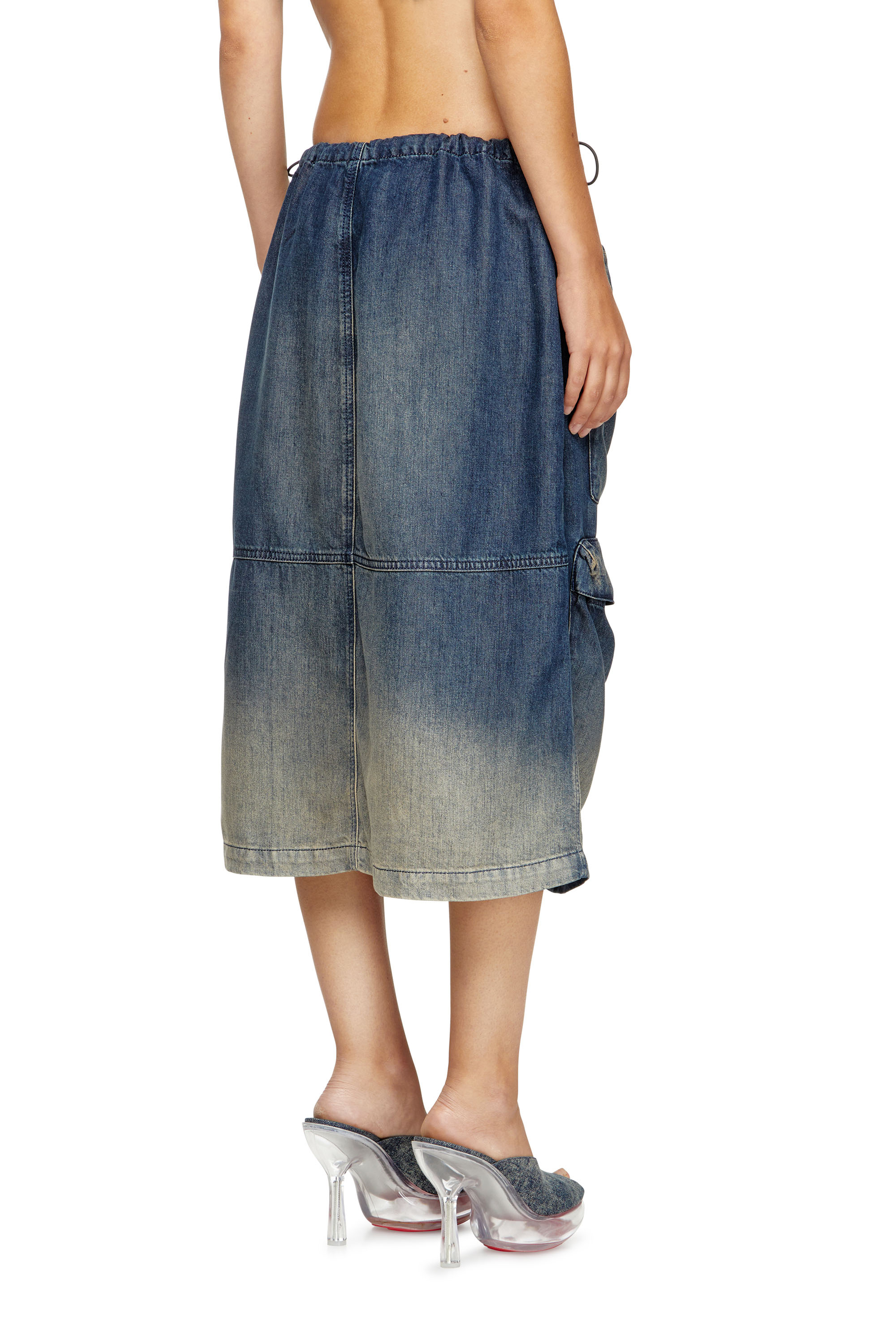 Diesel - DE-MEGI-S, Woman's Midi skirt in gradient fluid denim in Dark Blue - 4