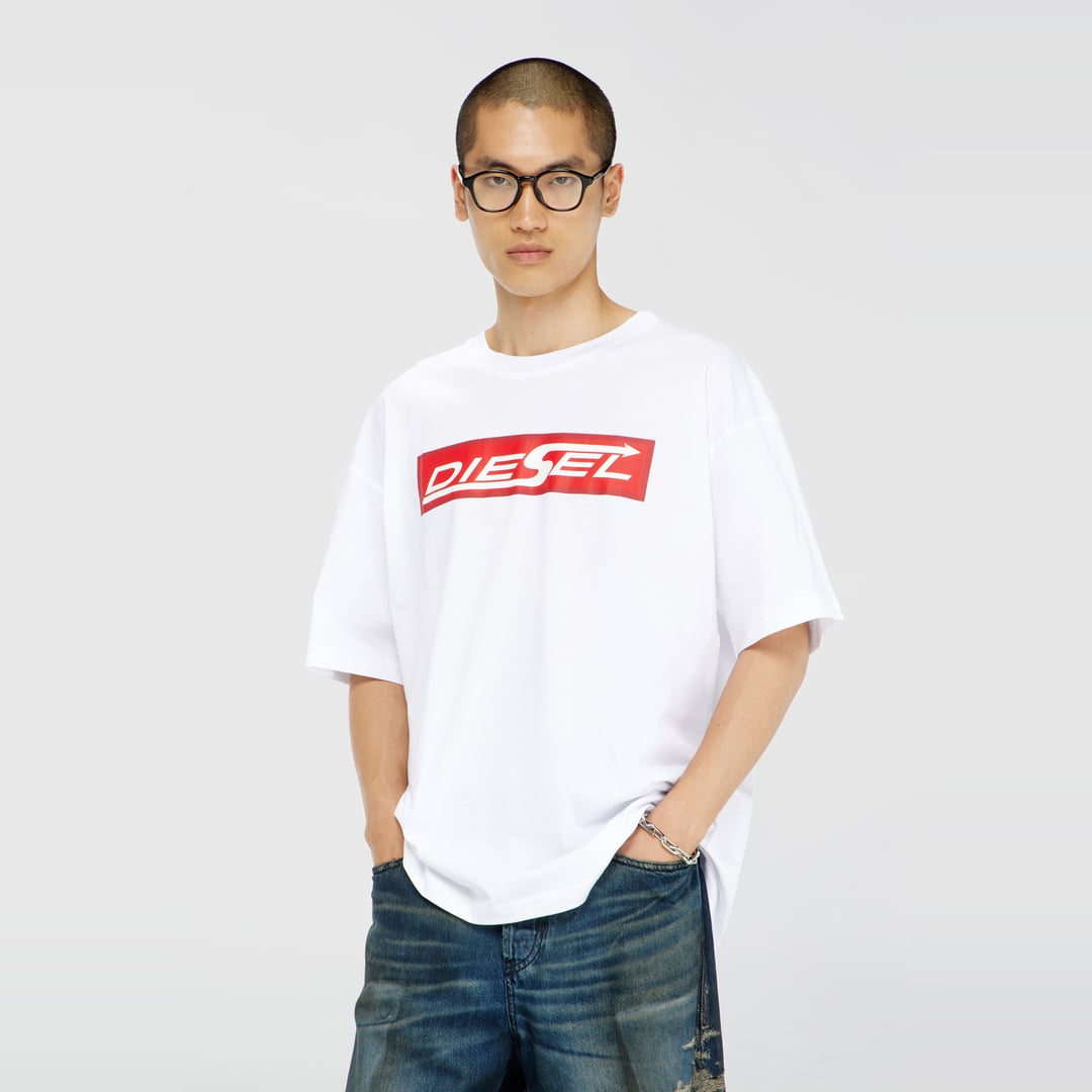 Diesel - Cotton T-shirt with Diesel logo print - T-Shirts - Man - White