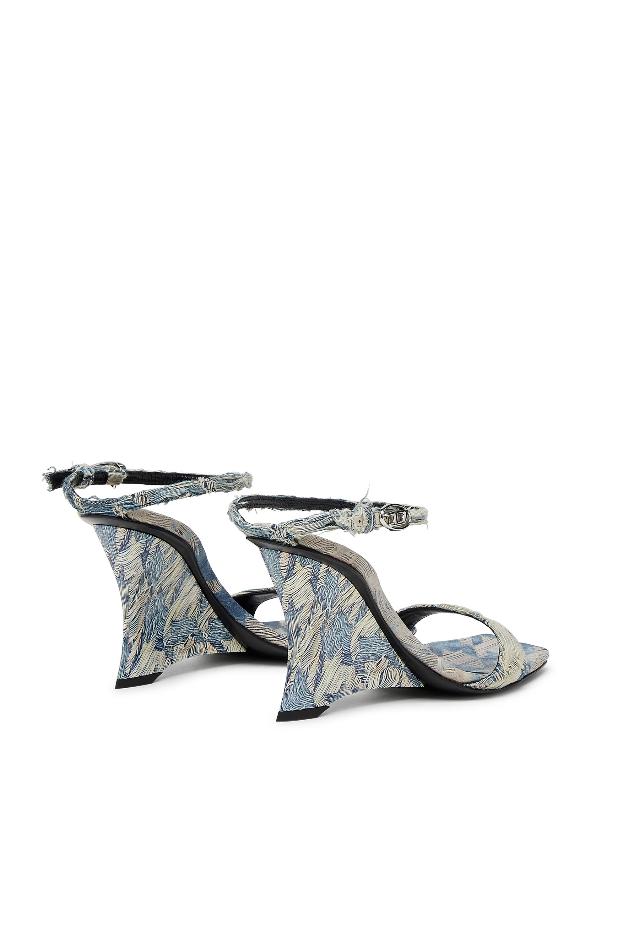 Diesel - D-AMBER SANDAL WEDGE, Woman's D-Amber-Wedge sandals in jacquard denim in Light Blue - 4