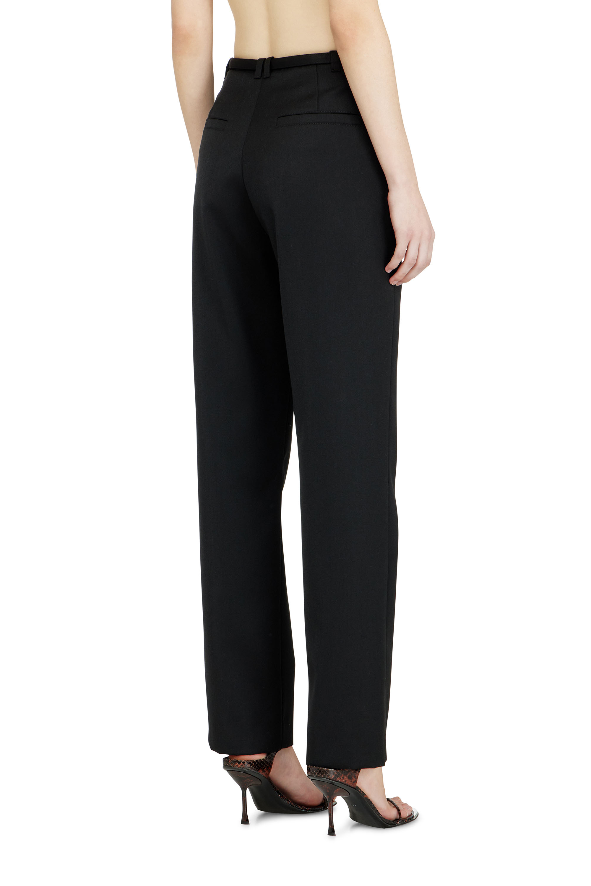 Diesel - P-IXIE-1, Woman's Tailored pants with biker belt strap in Black - 3