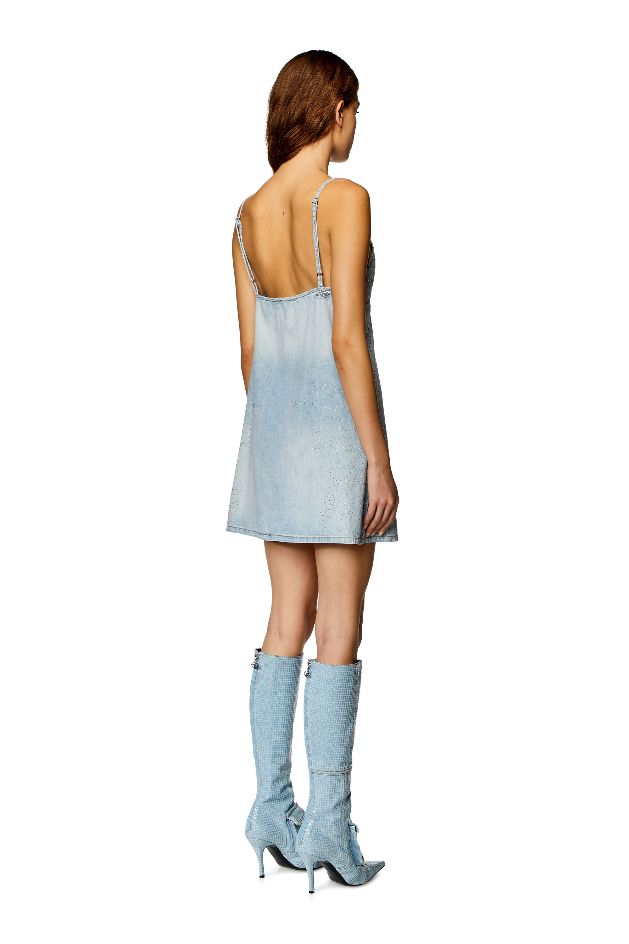 Diesel - Mini-robe en denim à micro-cristaux - Robes - Femme - Bleu