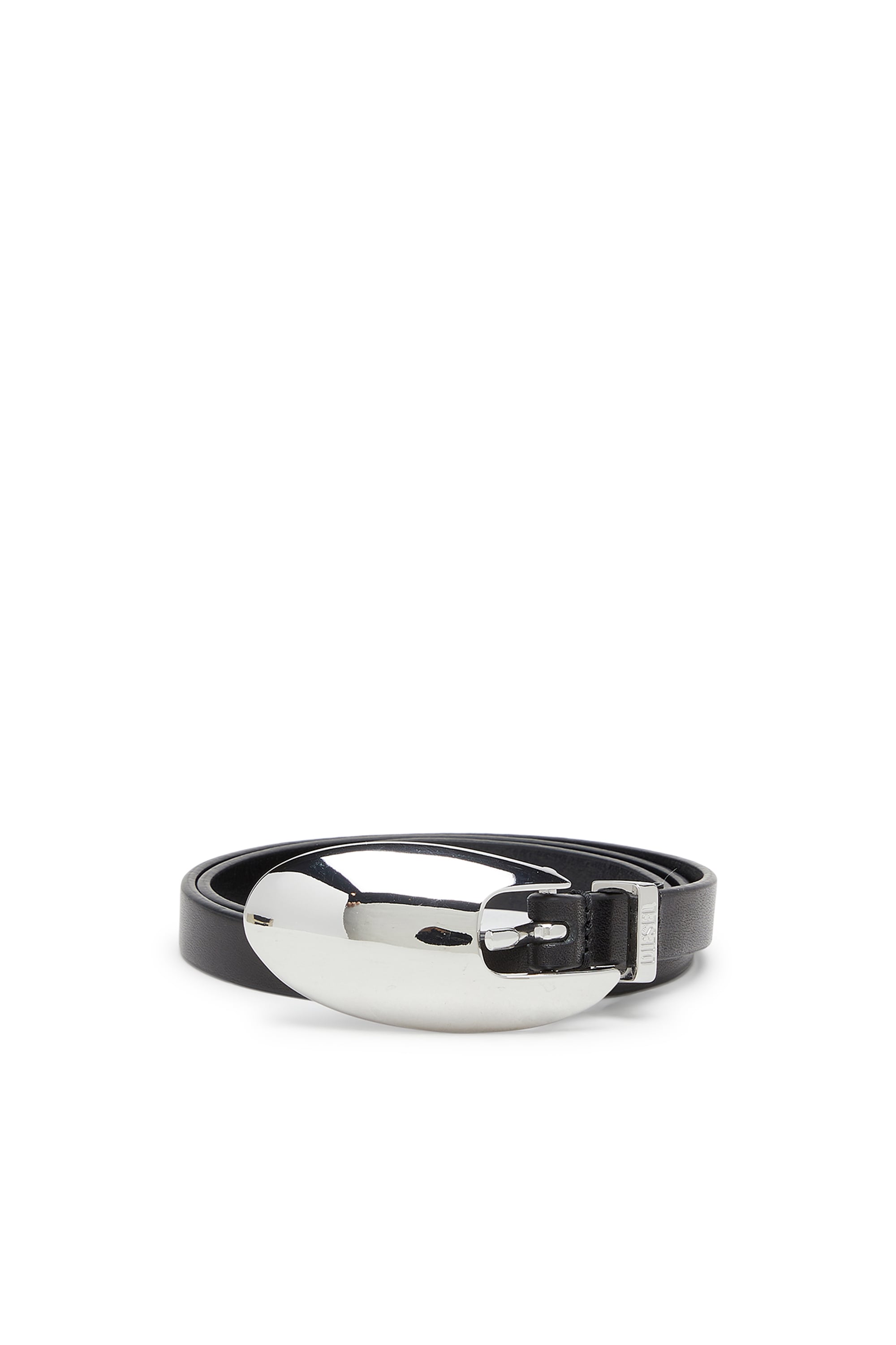 Diesel - 1.5cm slim leather belt with sculptural buckle - Belts - Woman - Black
