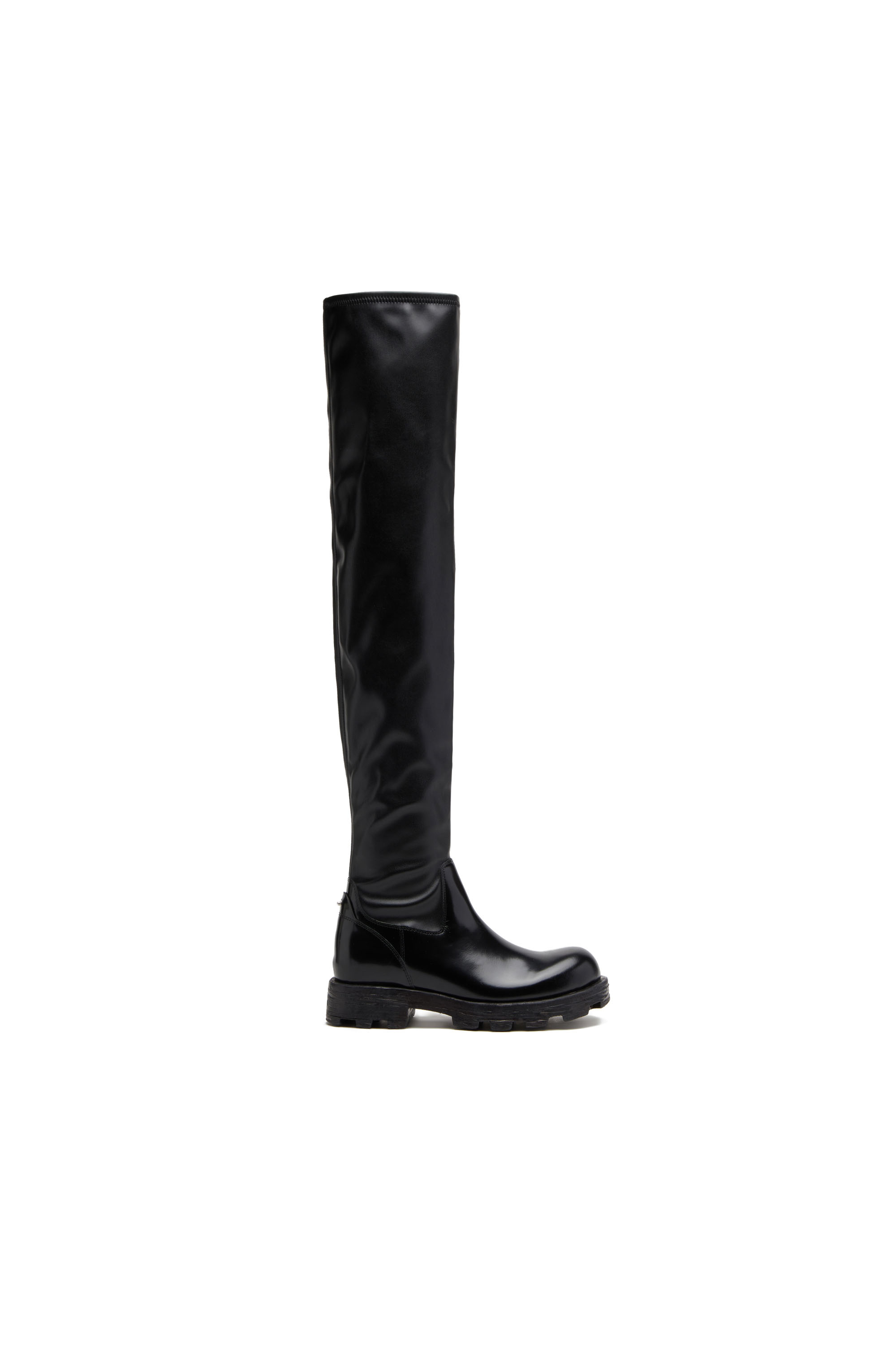 Diesel Over-the-knee Boots In Glossy Leather In Black