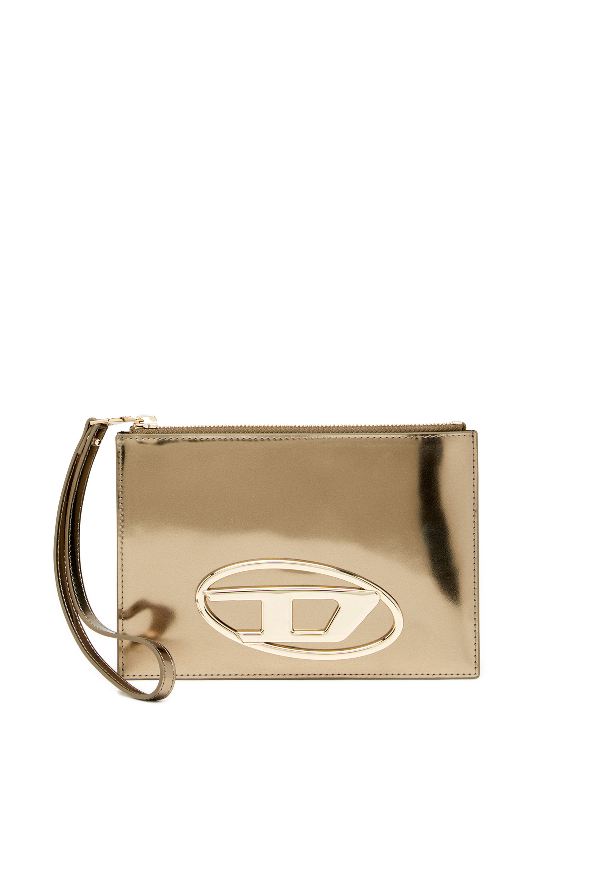 Diesel Zipped Pouch In Mirror Leather In Brown