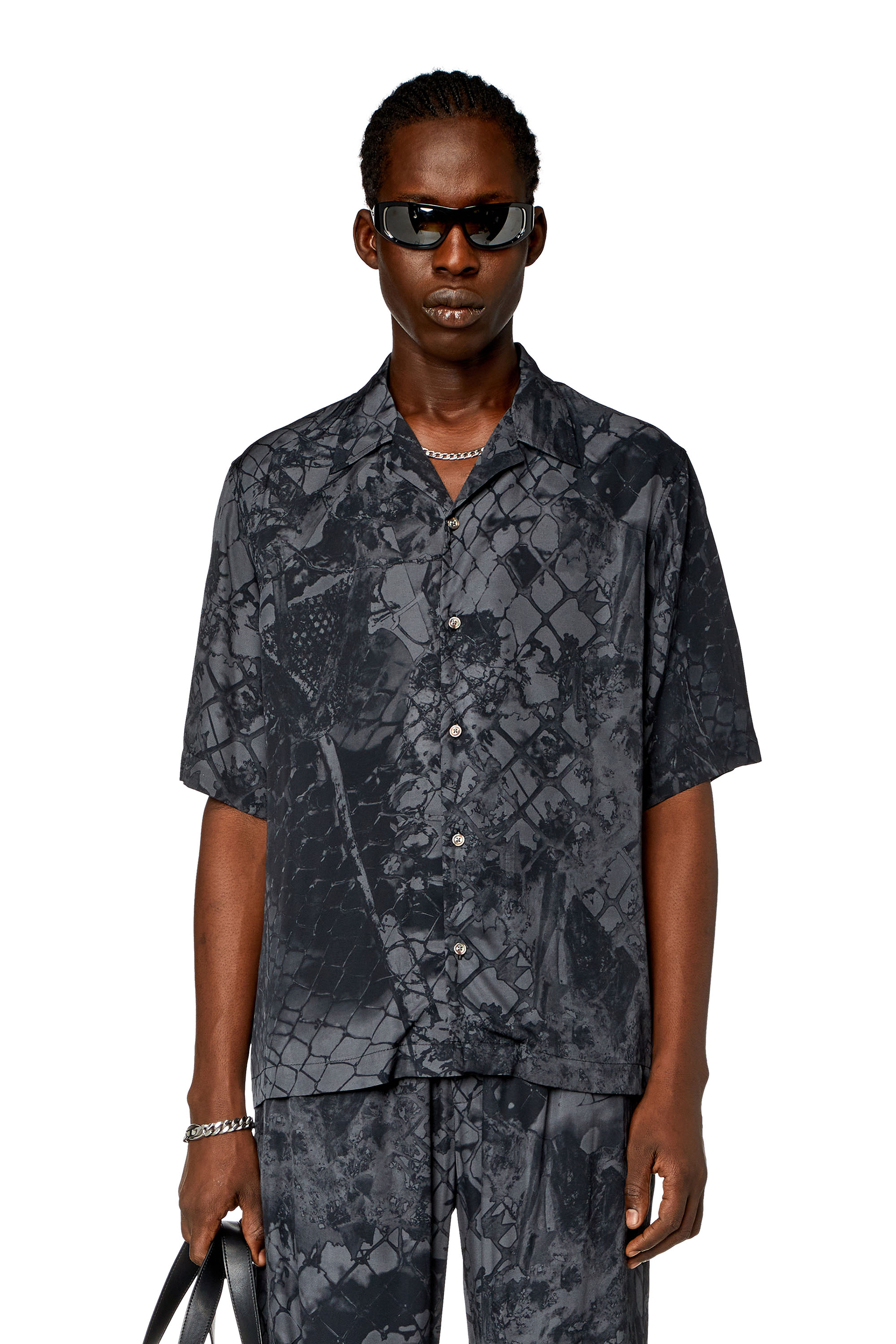 Diesel - Camisa de bolos con estampado abstracto - Camisas - Hombre - Negro