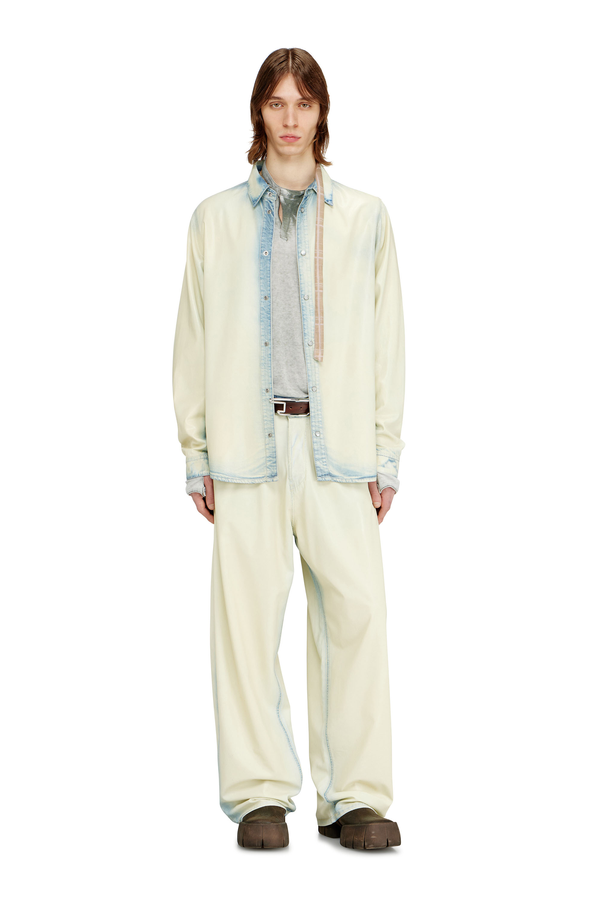 Diesel - D-SYNAR-FSI1, Man's Shirt in fluid X-Ray bleach denim in Light Blue - 2