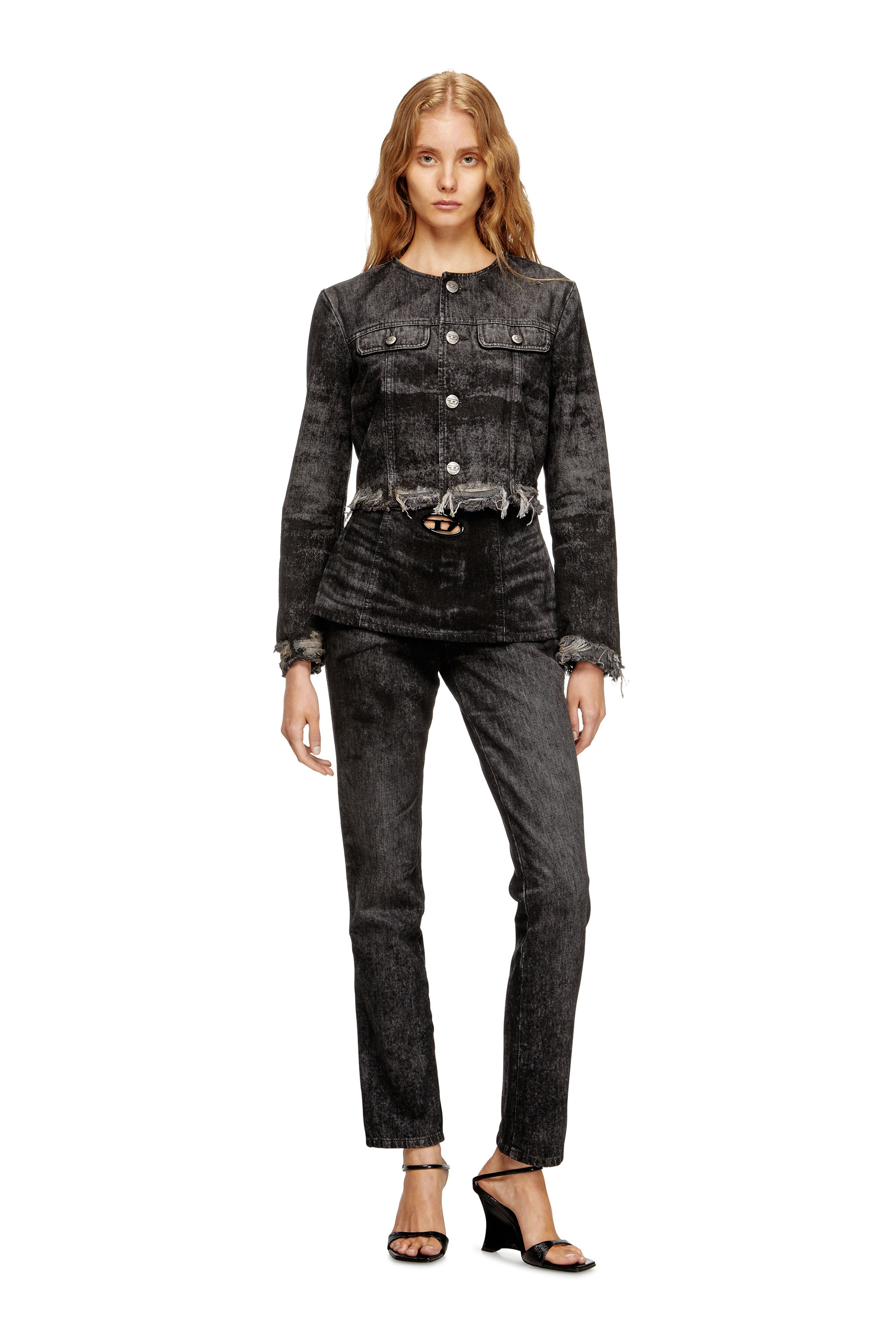 Diesel - DE-GRAFFY-FSH, Woman's Jacket in lasered cotton-hemp denim in Black - 2