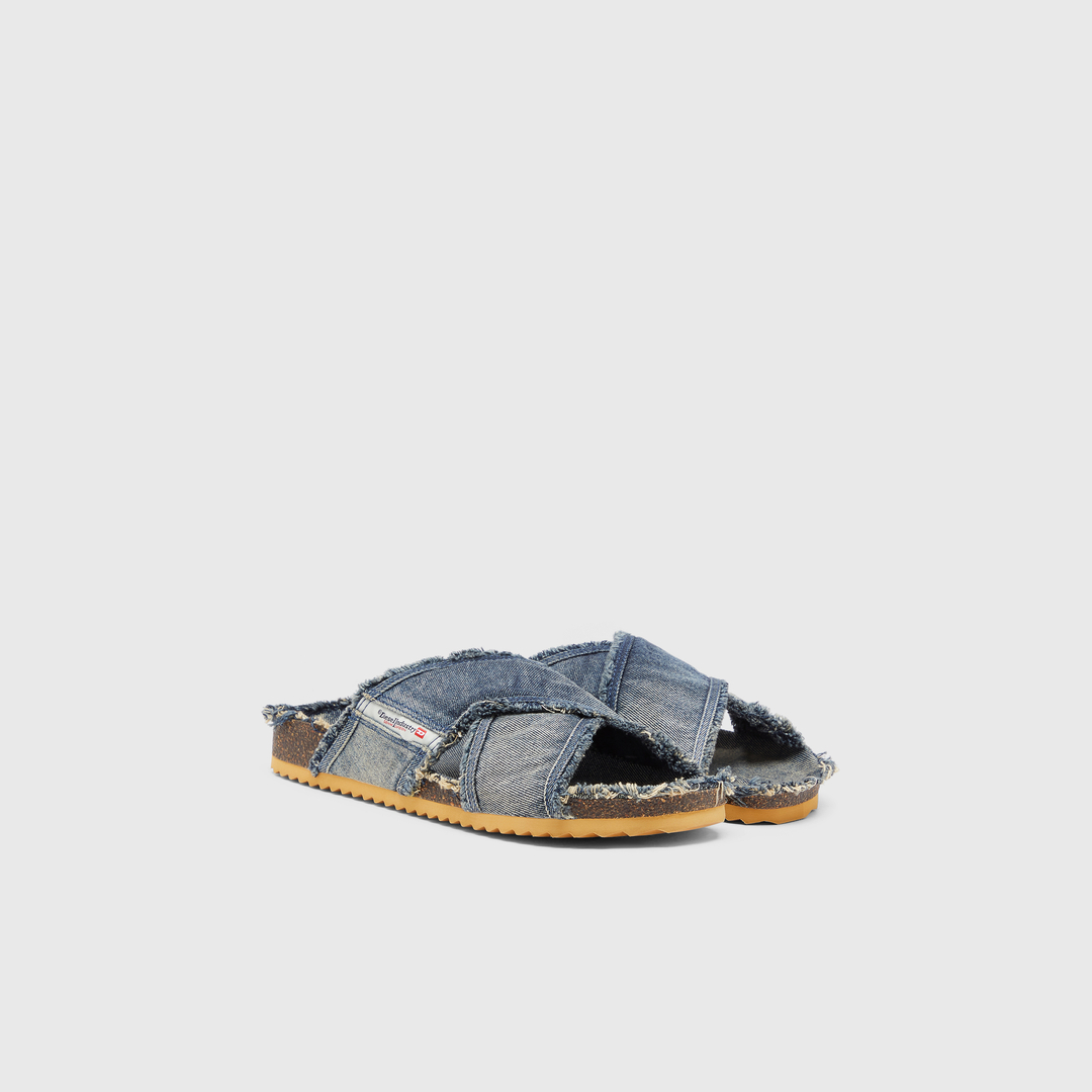 Diesel - D-Woodstock-Crossover slides in frayed denim - Sandals - Man - Blue