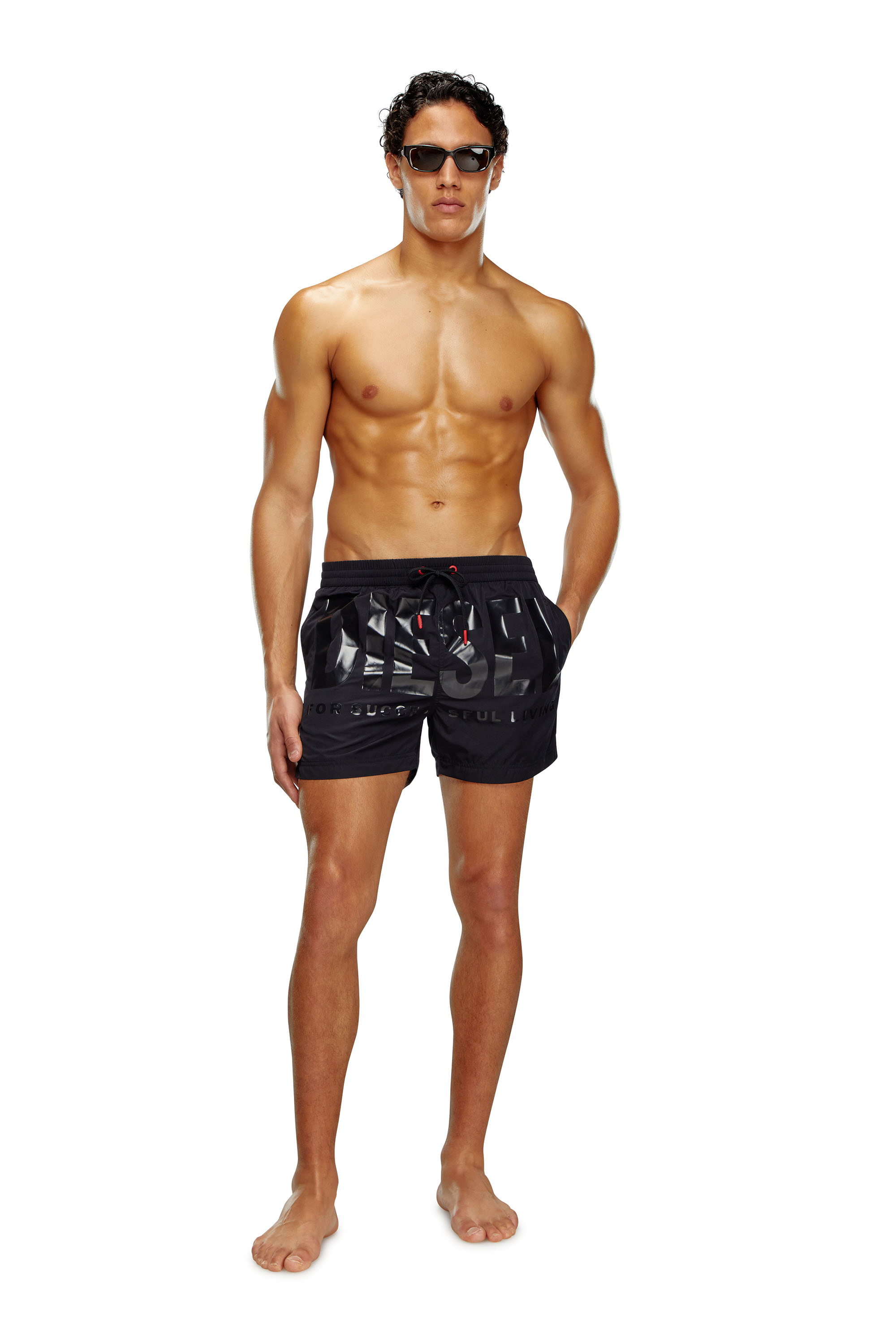 Diesel - BMBX-KEN-37, Man's Mid-length swim shorts with tonal logo in Black - 1