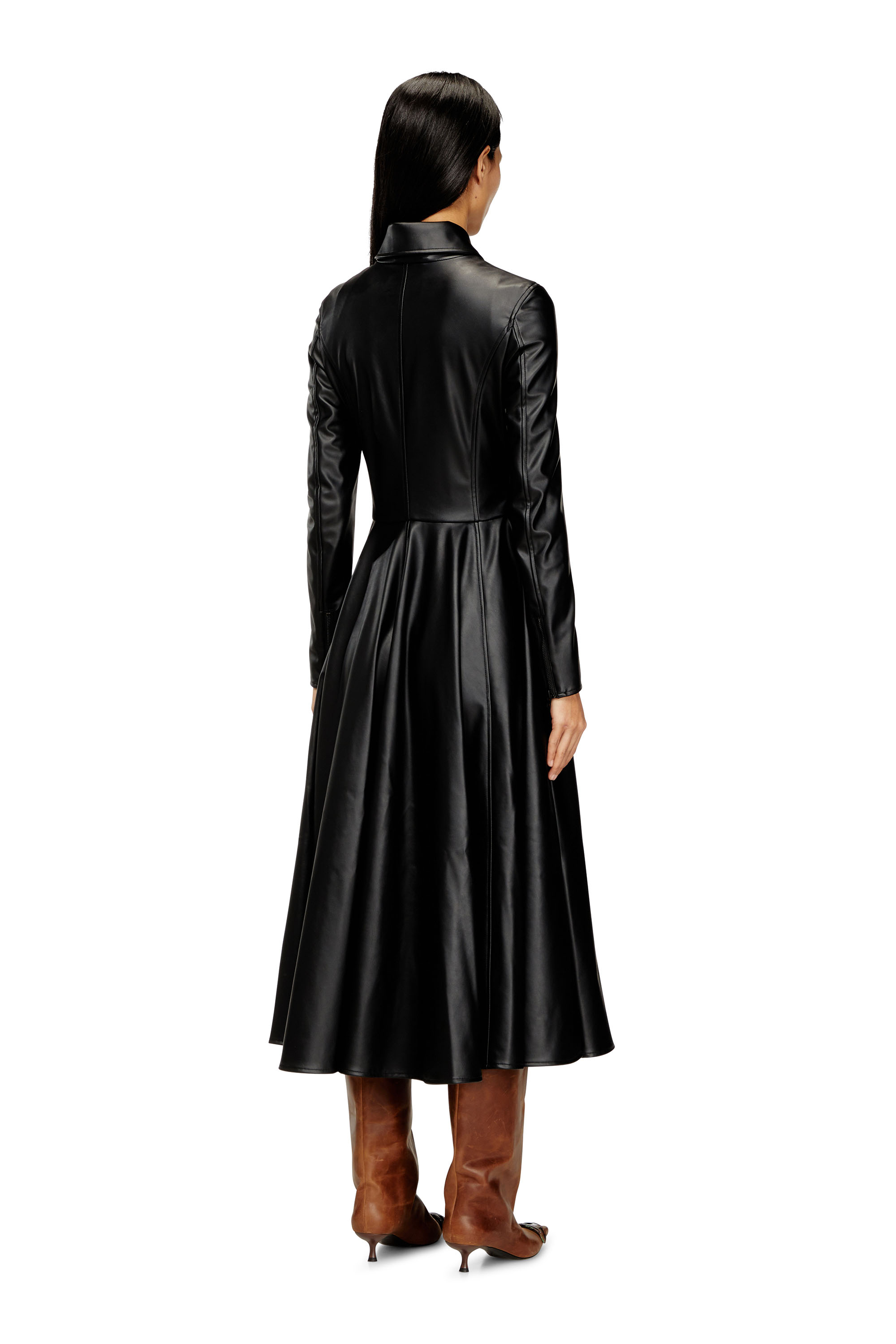 Diesel - D-RAGON, Woman's Midi coat dress with biker details in Black - 4