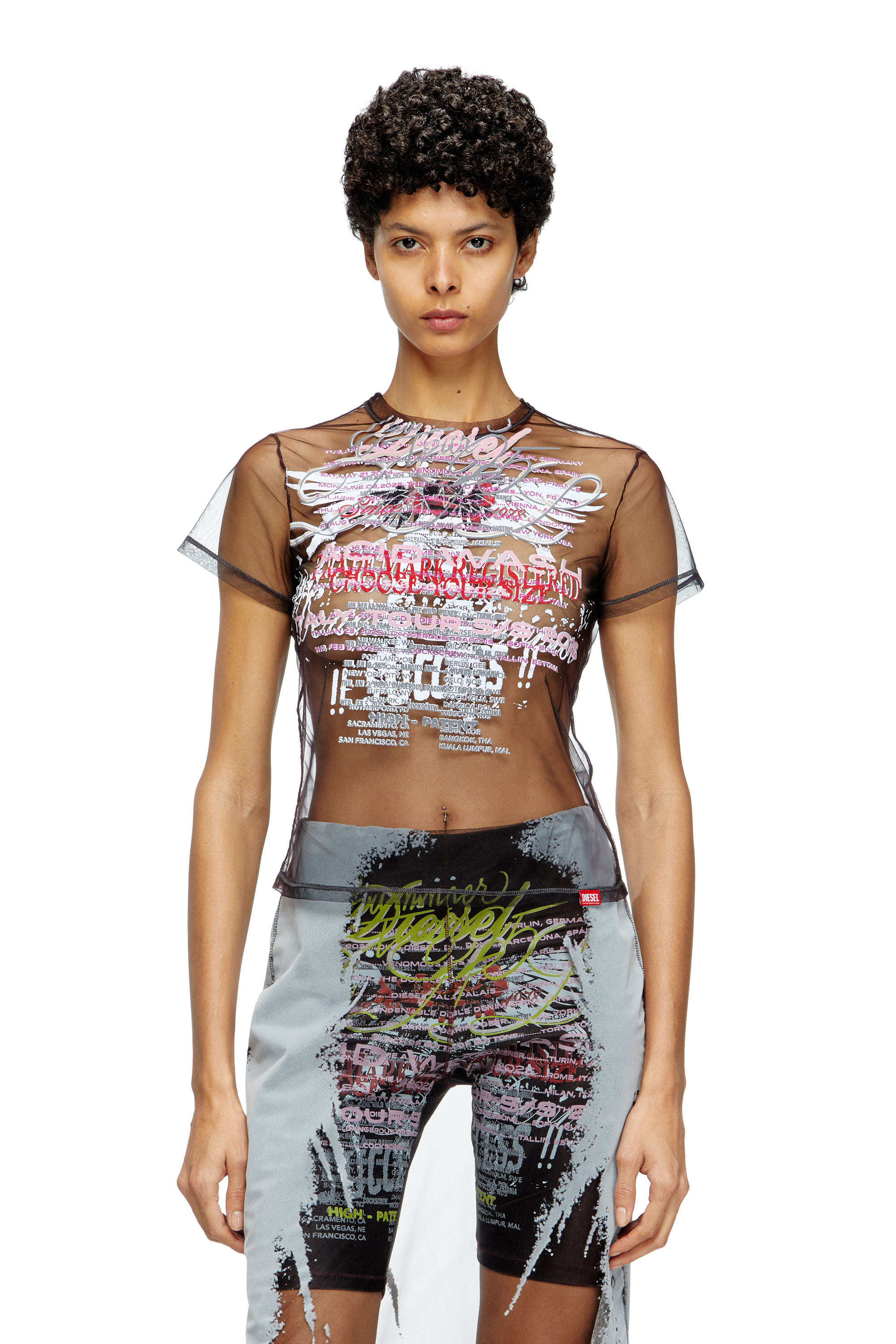 Diesel - Sheer top with lyrics print - T-Shirts - Woman - Black