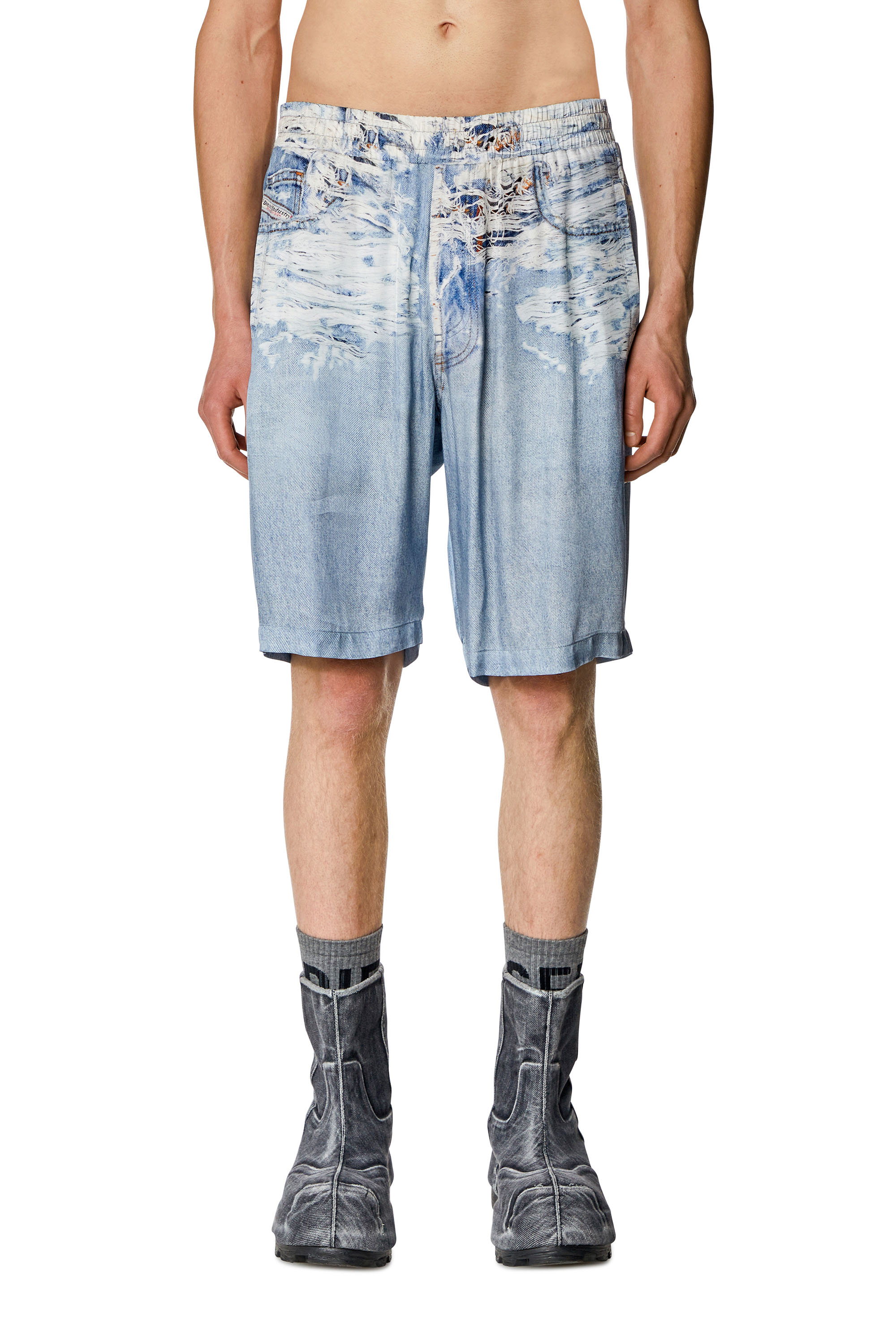 Diesel - Pantalones cortos con estampado en denim con Tiger Breaks - Shorts - Hombre - Azul marino