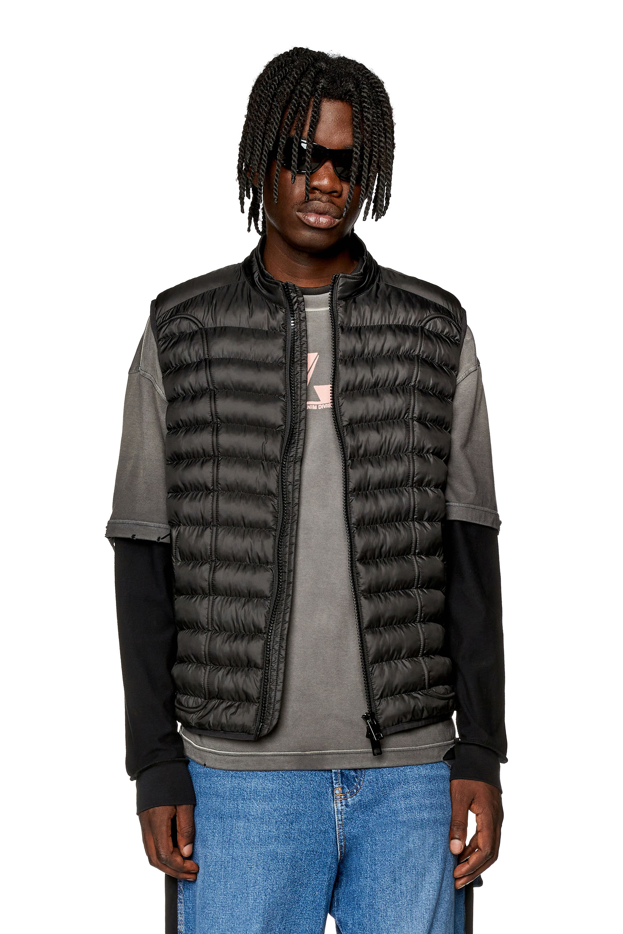 Diesel - Padded nylon vest with piping - Winter Jackets - Man - Black