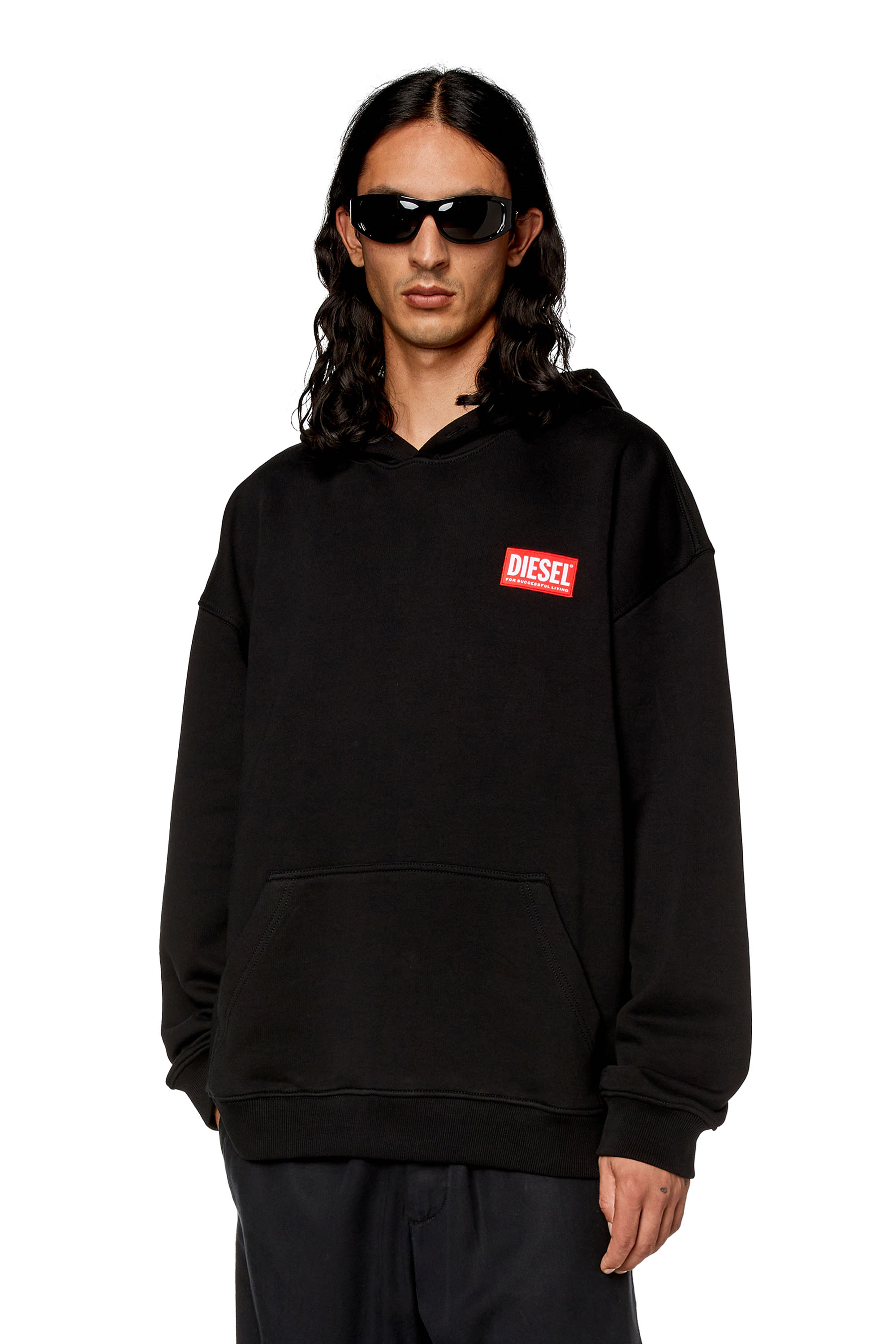 Diesel - Oversized hoodie with logo patch - Sweaters - Man - Black