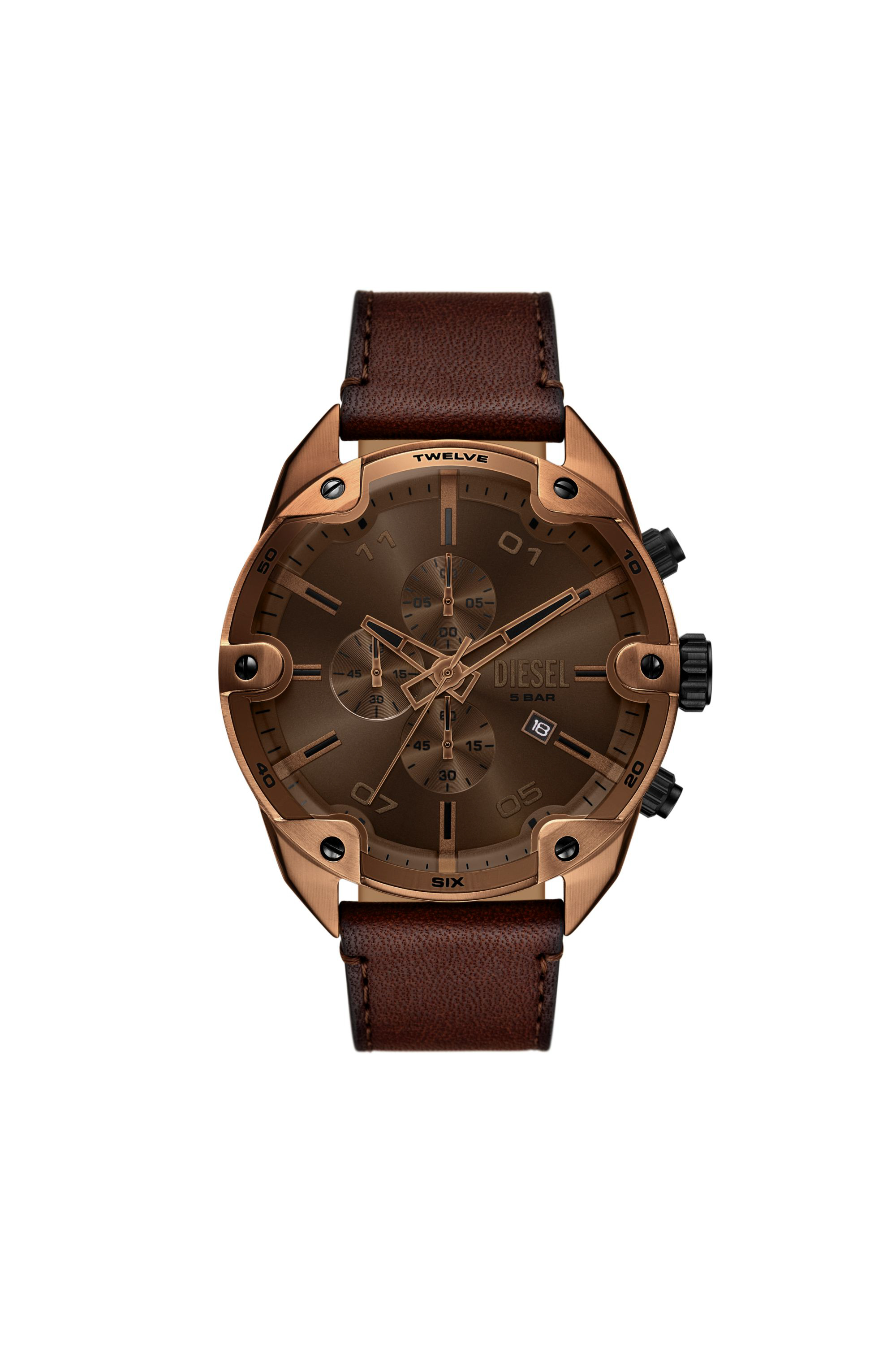 Diesel - DZ4698 WATCH, Man's Spiked brown leather watch in Brown - 1