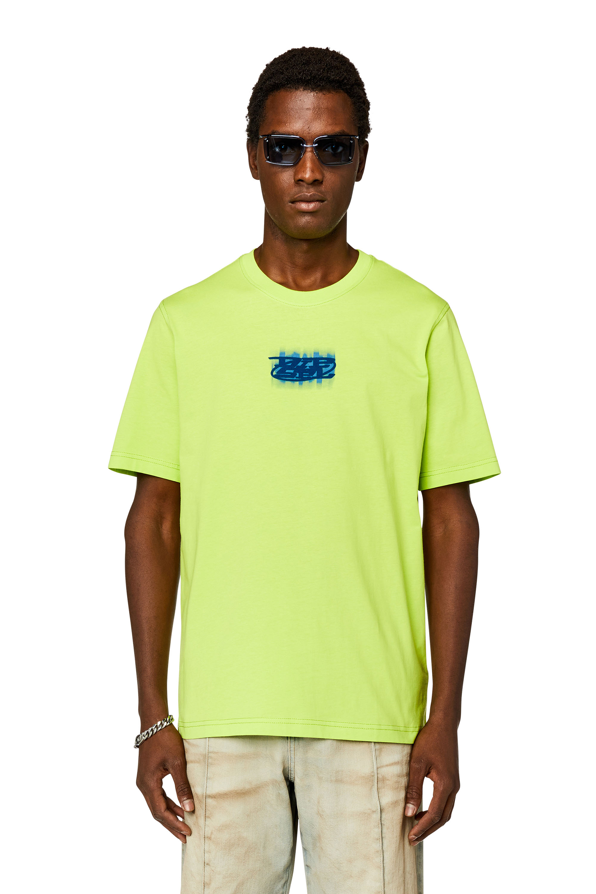 Diesel - T-Shirt mit aufgeflocktem Logo aus Biobaumwolle - T-Shirts - Herren - Grün
