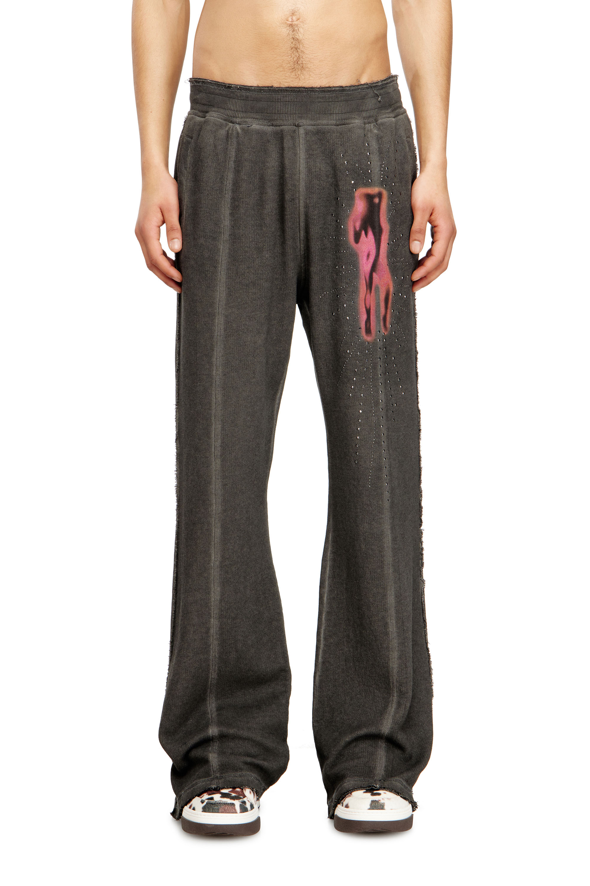 Diesel Grigio Uomo - Pantaloni Tuta Con Borchie E Stampa Grafica - Pantaloni Grande