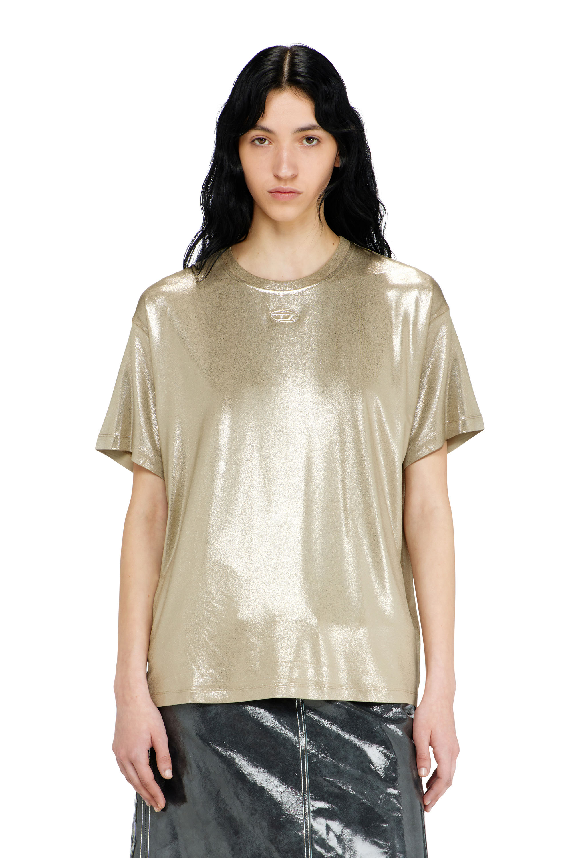Diesel Women's Beige - Jersey T-Shirt With Metallic Finish - T-Shirts - Woman Medium