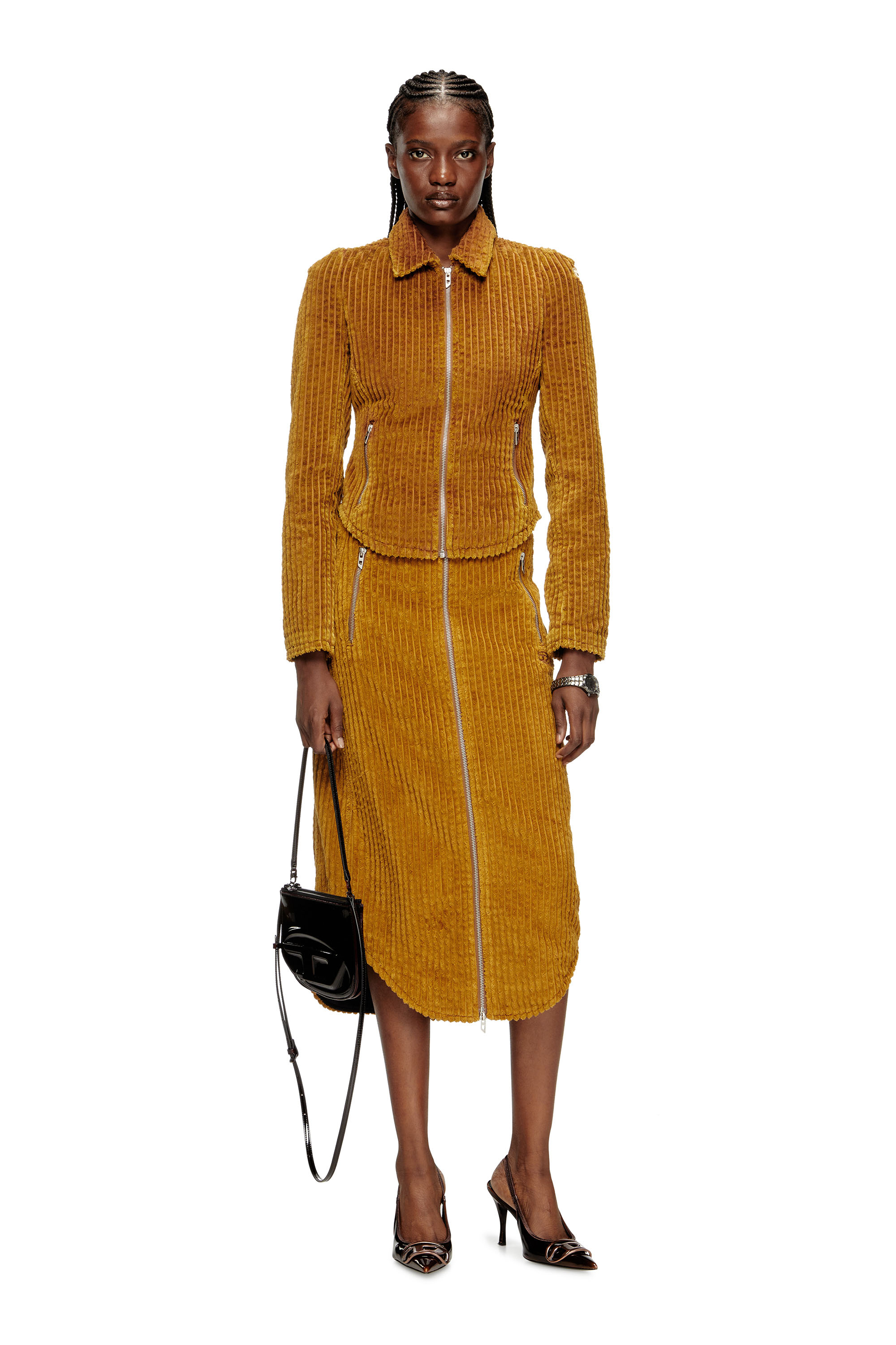 Diesel - O-LLIPOP, Woman's Cotton midi skirt with zipper in Light Brown - 2