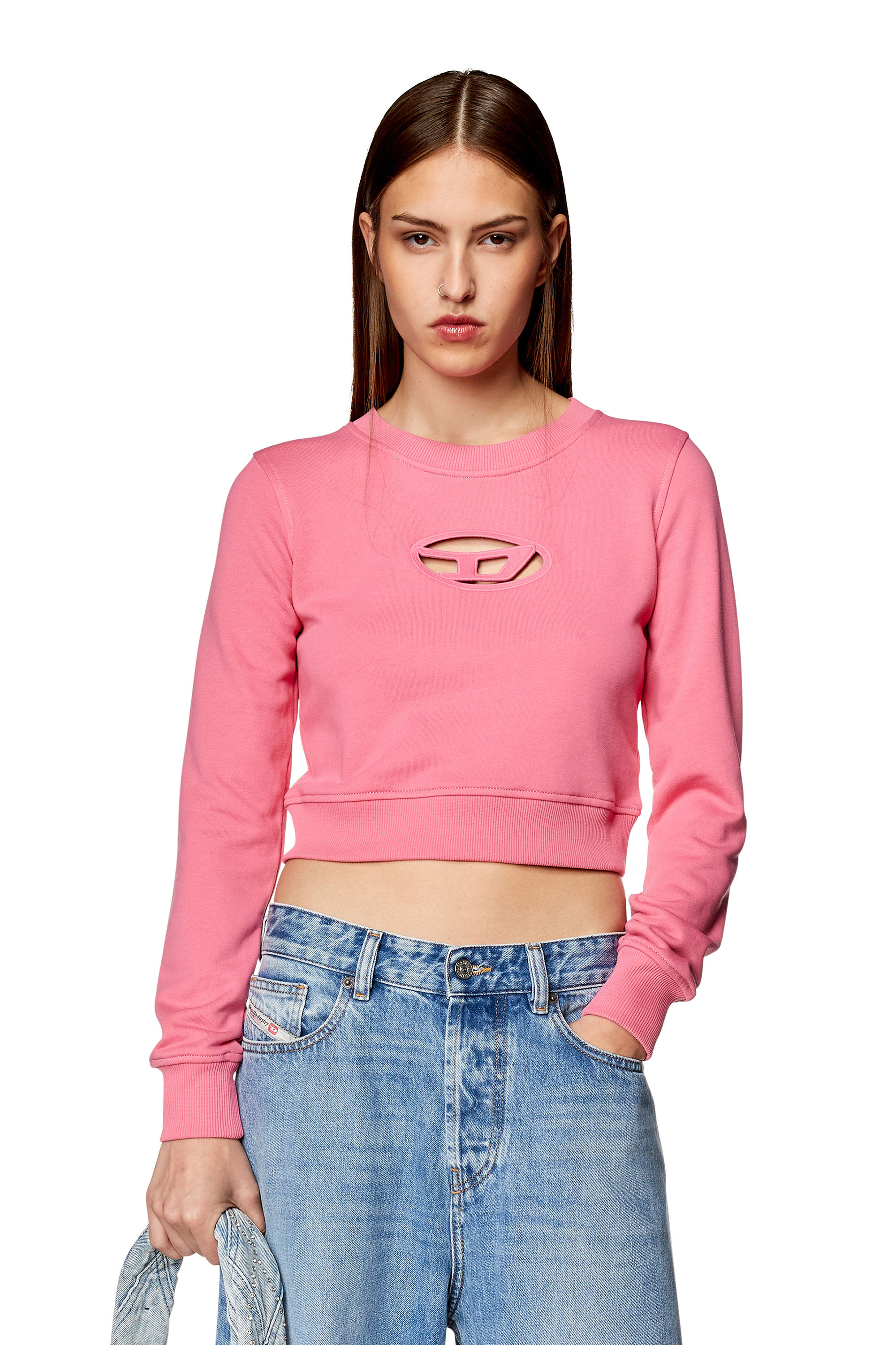 Diesel - Sweat-shirt cropped avec logo cut-out - Pull Cotton - Femme - Rose