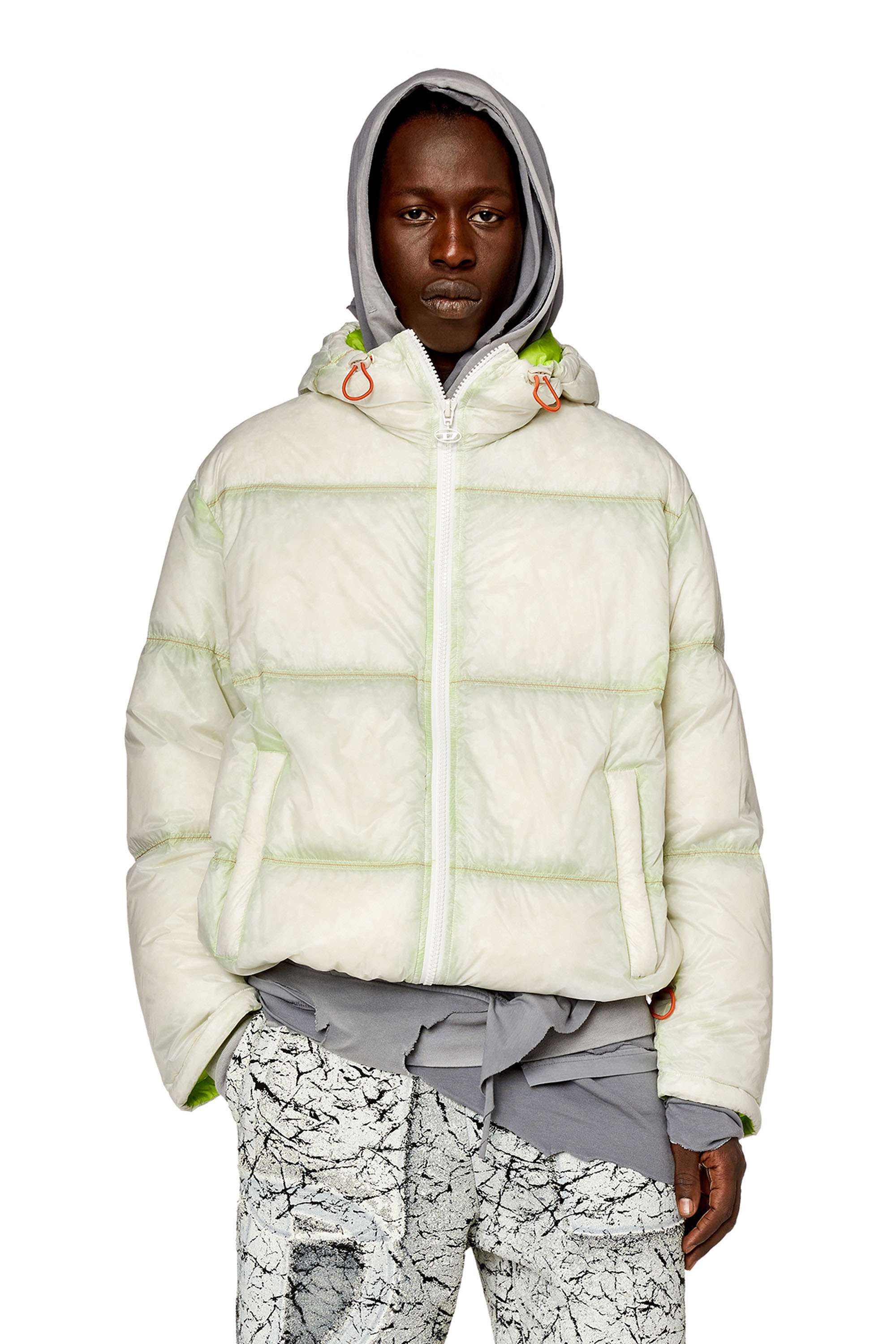 Diesel - Hooded down jacket in sheer ripstop - Winter Jackets - Man - Multicolor