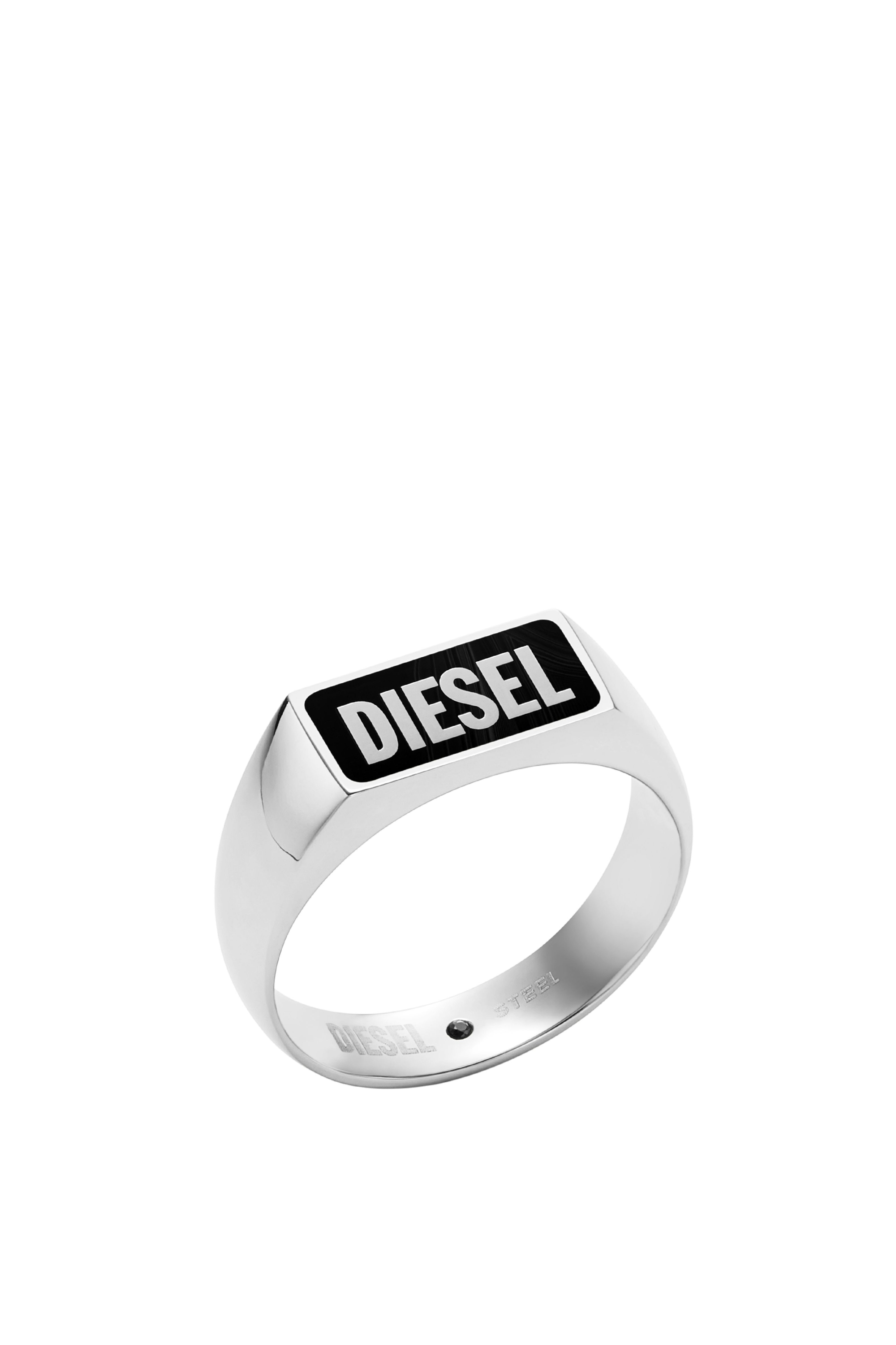 Shop Diesel Black Agate Signet Ring In Silver